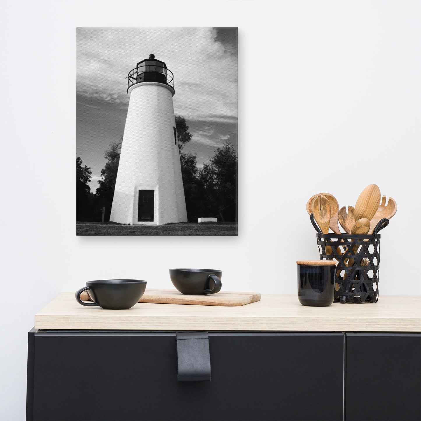 Touch the Sky Black and White Coastal Landscape Canvas Wall Art Prints