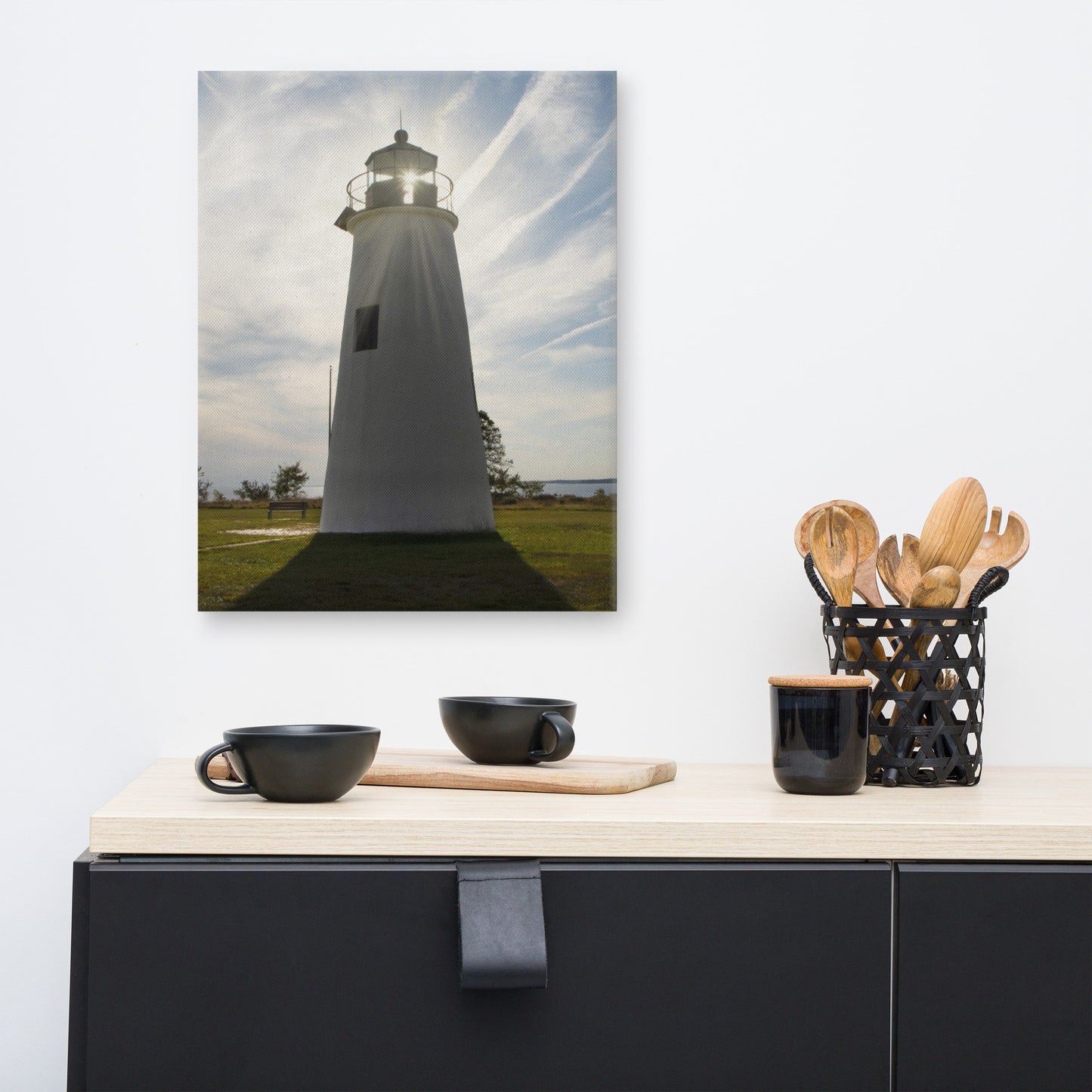 Turkey Point Lighthouse with Sun Flare Coastal Landscape Canvas Wall Art Prints