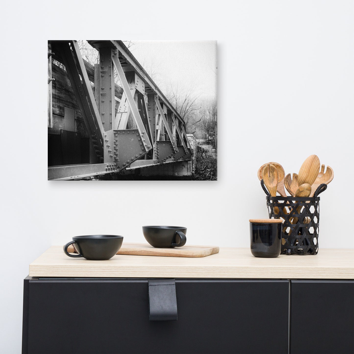 White Clay Creek Bridge Black and White Rural Landscape Canvas Wall Art Prints