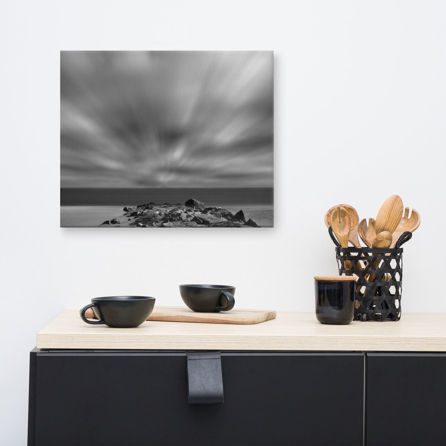 Windy Beach Black and White Coastal Landscape Photograph Canvas Wall Art Prints