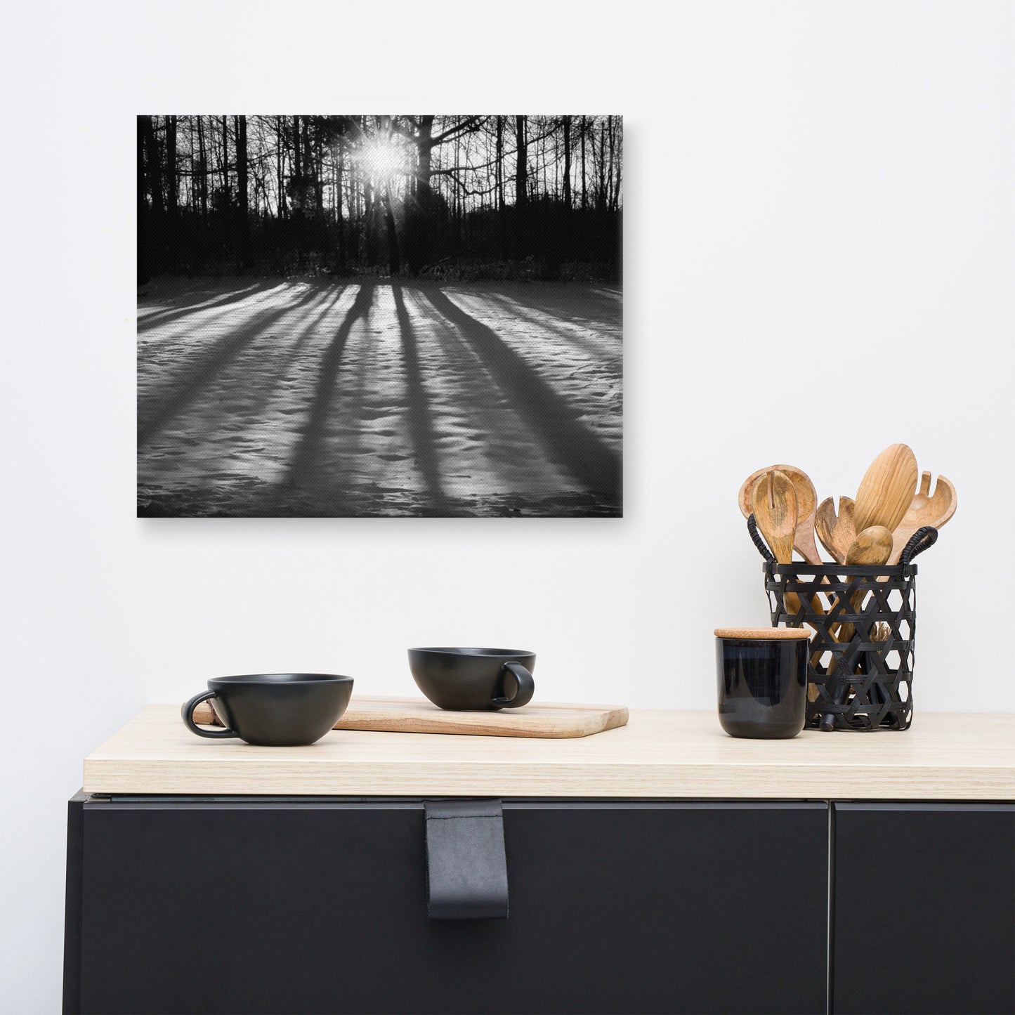 Winter Shadows Black and White Rural Landscape Canvas Wall Art Prints