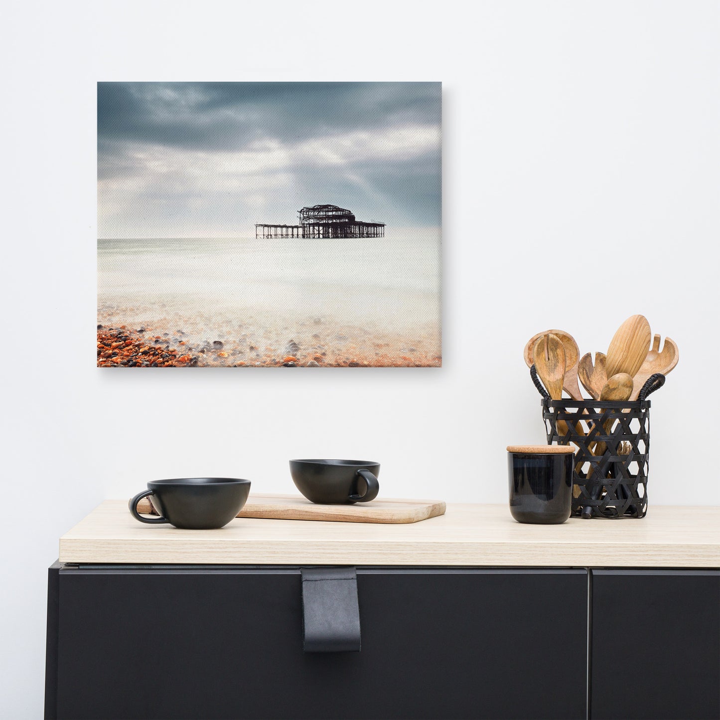 Coastal Wall Canvas: Abandoned West Pier Vintage Gentle Touch Effect - Beach / Seascape / Nature / Landscape Photo Canvas Wall Art Print - Wall Decor - Artwork