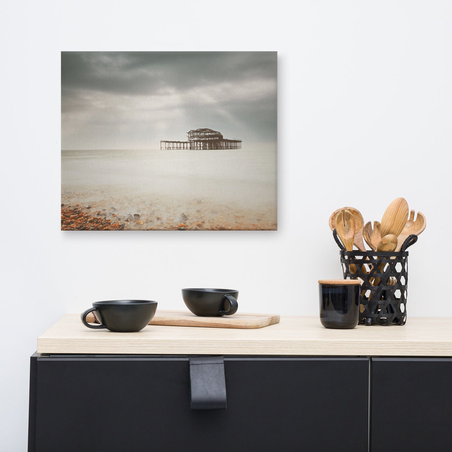 Wall Art Canvas For Dining Room: Abandoned West Pier Warming Matte Effect - Coastal / Seascape / Nature / Landscape Photo Wall Art - Wall Decor - Artwork