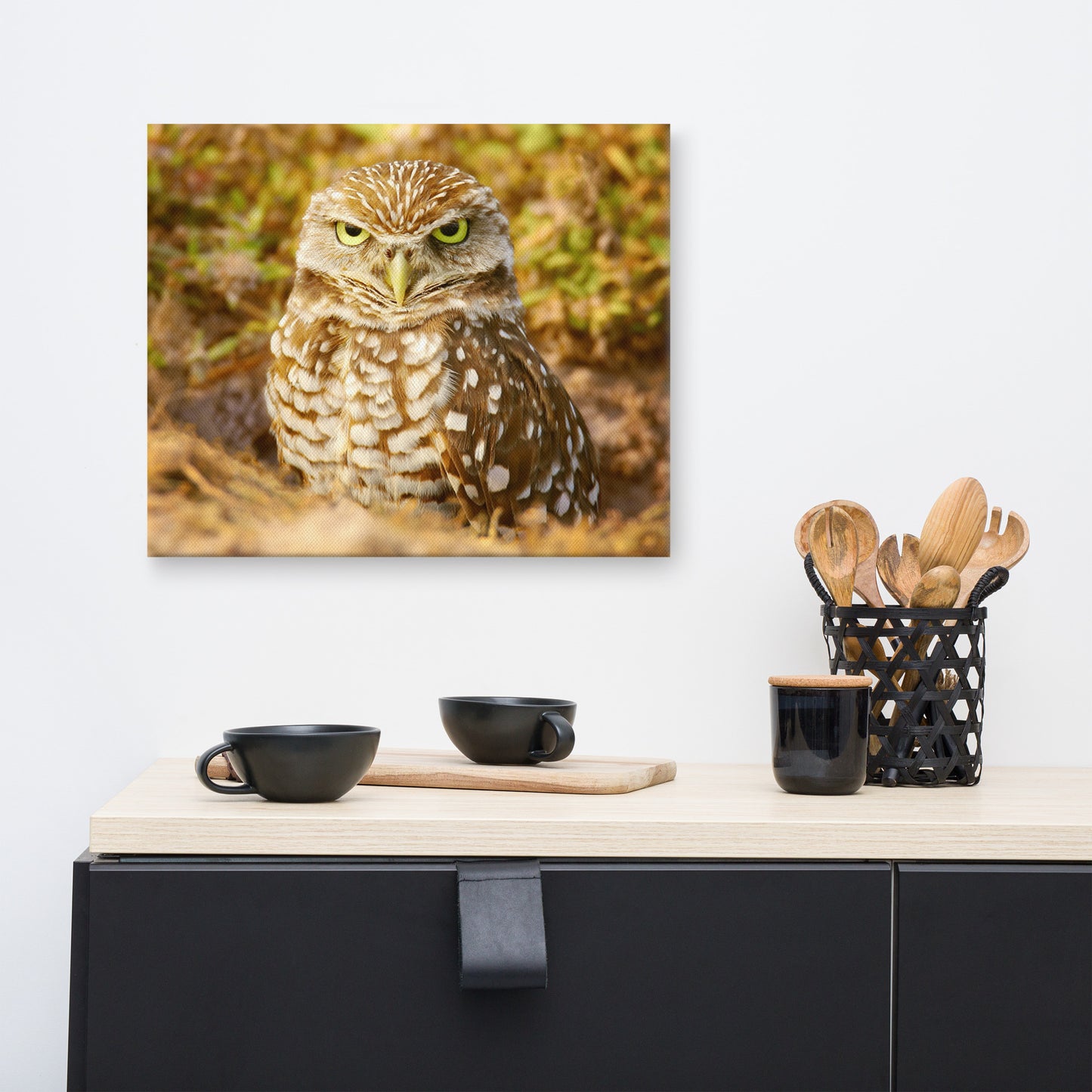 Burrowing Owl in Golden Light Wildlife Nature Photo Canvas Wall Art Prints