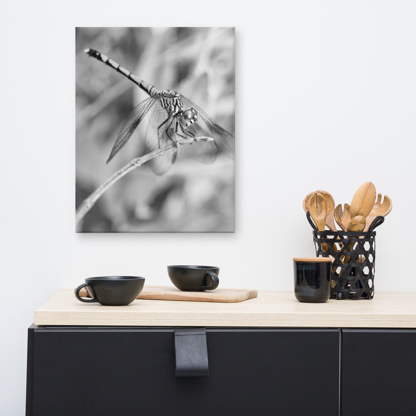 Dragonfly in Black and White Animal / Wildlife Photograph Canvas Wall Art Prints