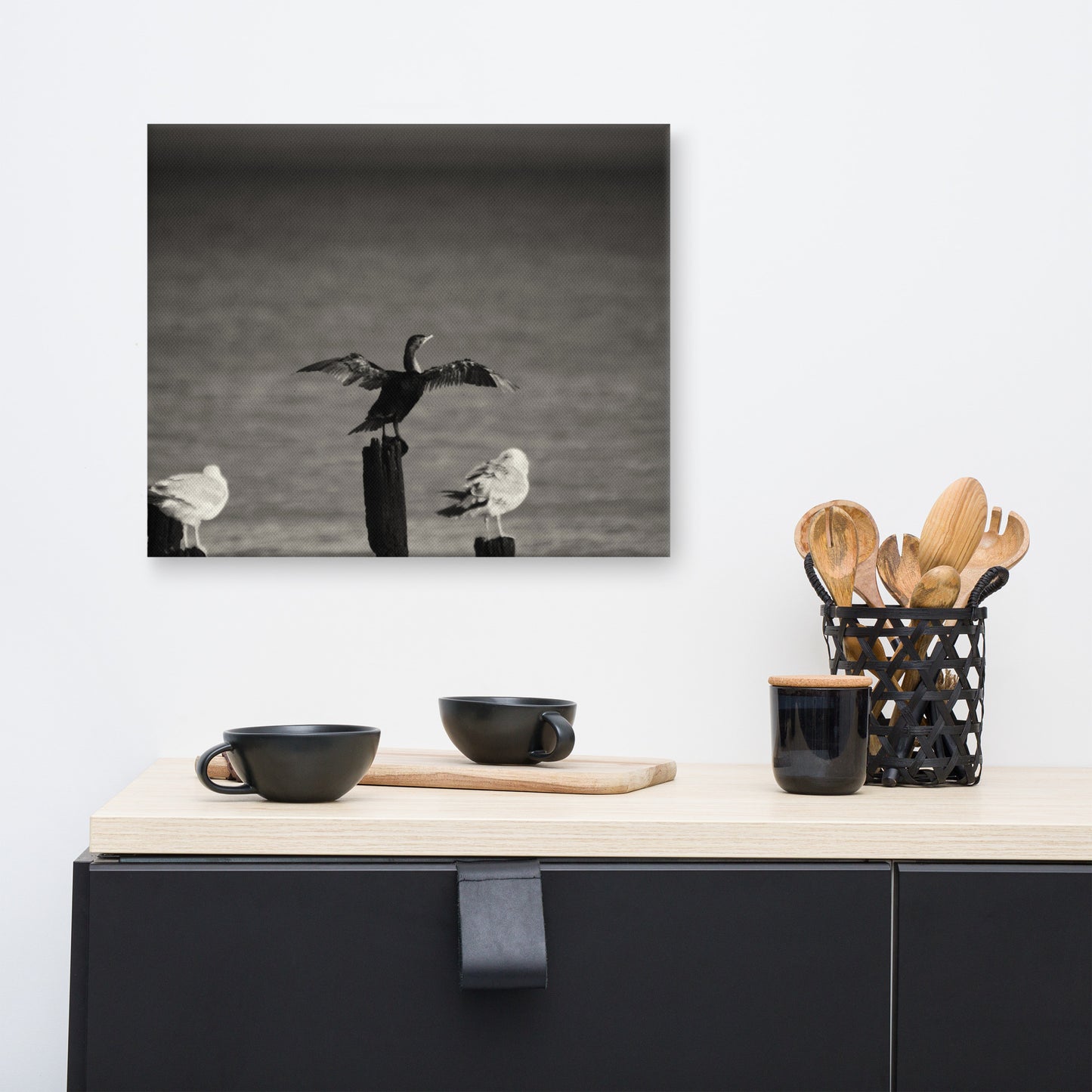 Drying Wings After Storm in Black and White Animal Wildlife Photograph Canvas Wall Art Prints