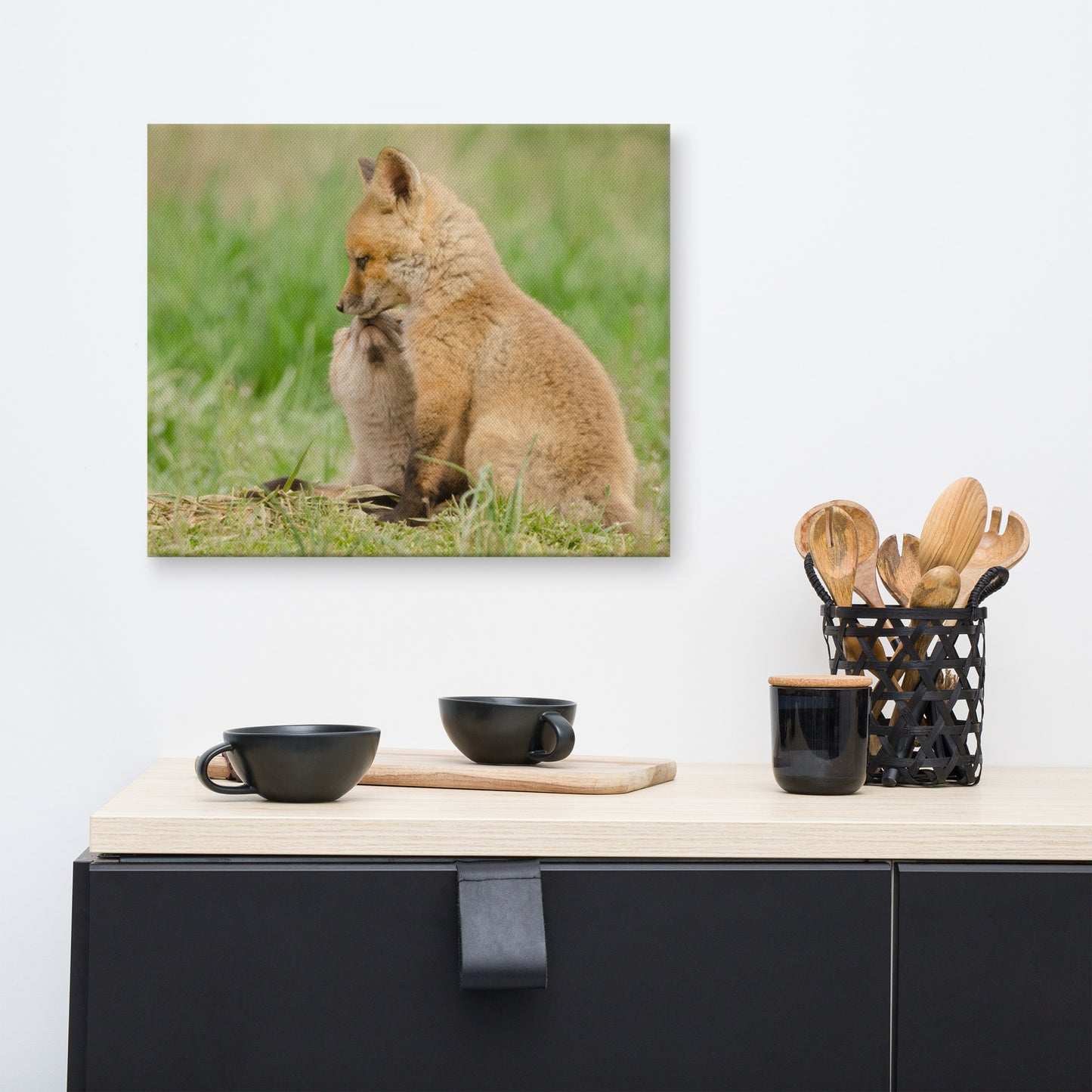 Baby Red Foxes Sibling Kisses Animal Wildlife Photograph Canvas Wall Art Prints