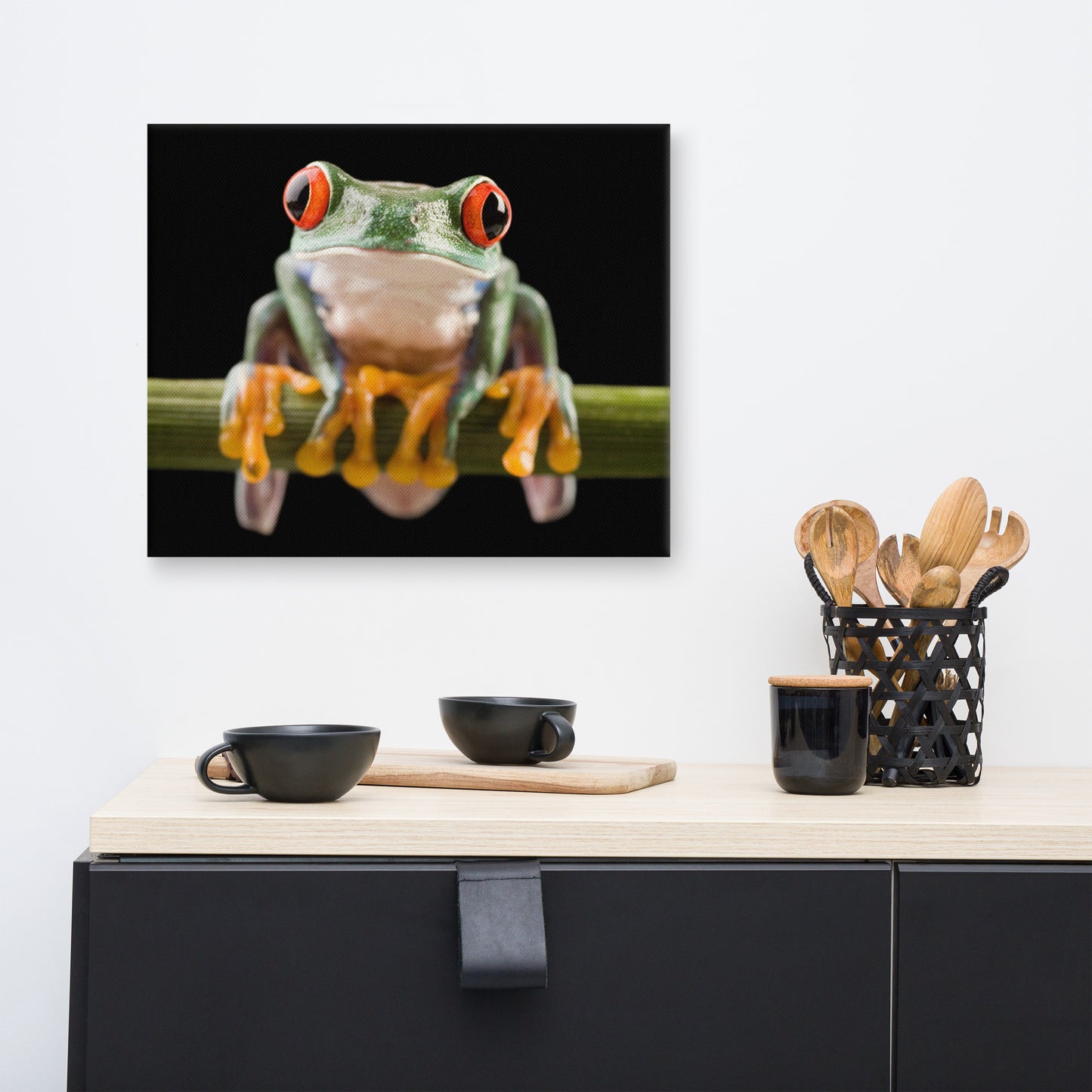 Red Eyed Tree Frog Sitting on Branch Animal Wildlife Nature Photo Canvas Wall Art Print