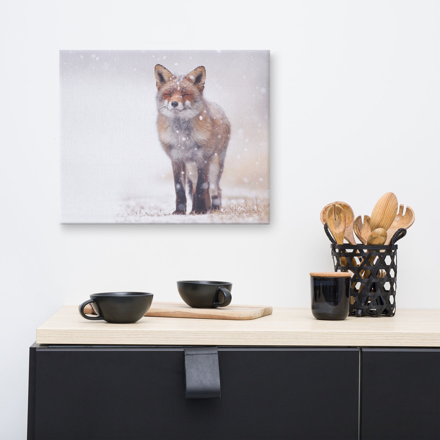 Happy Smiling Red Fox In The Snow Animal Wildlife Nature Photograph Canvas Wall Art Prints