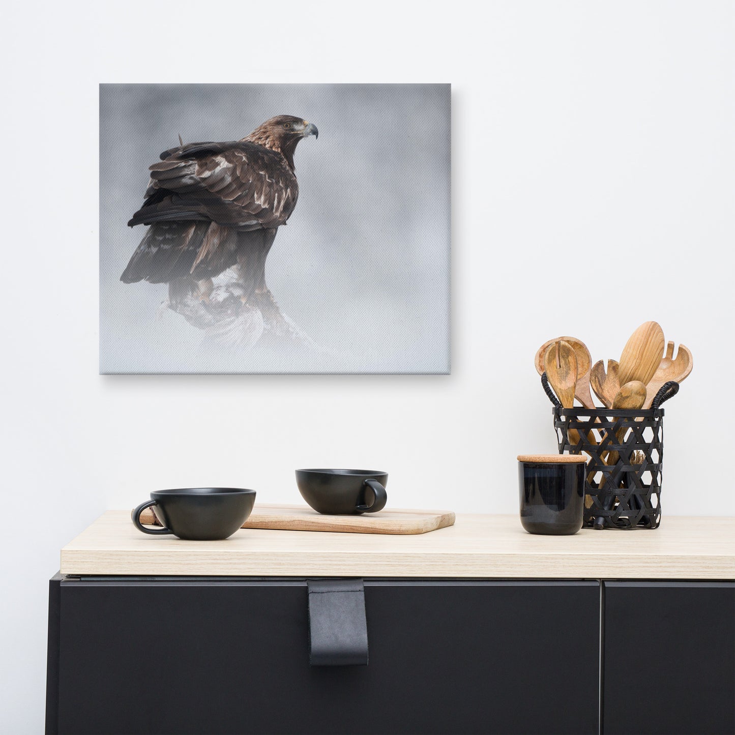 The Victor - Golden Eagle with Prey In The Mist Animal Wildlife Photograph Canvas Wall Art Prints