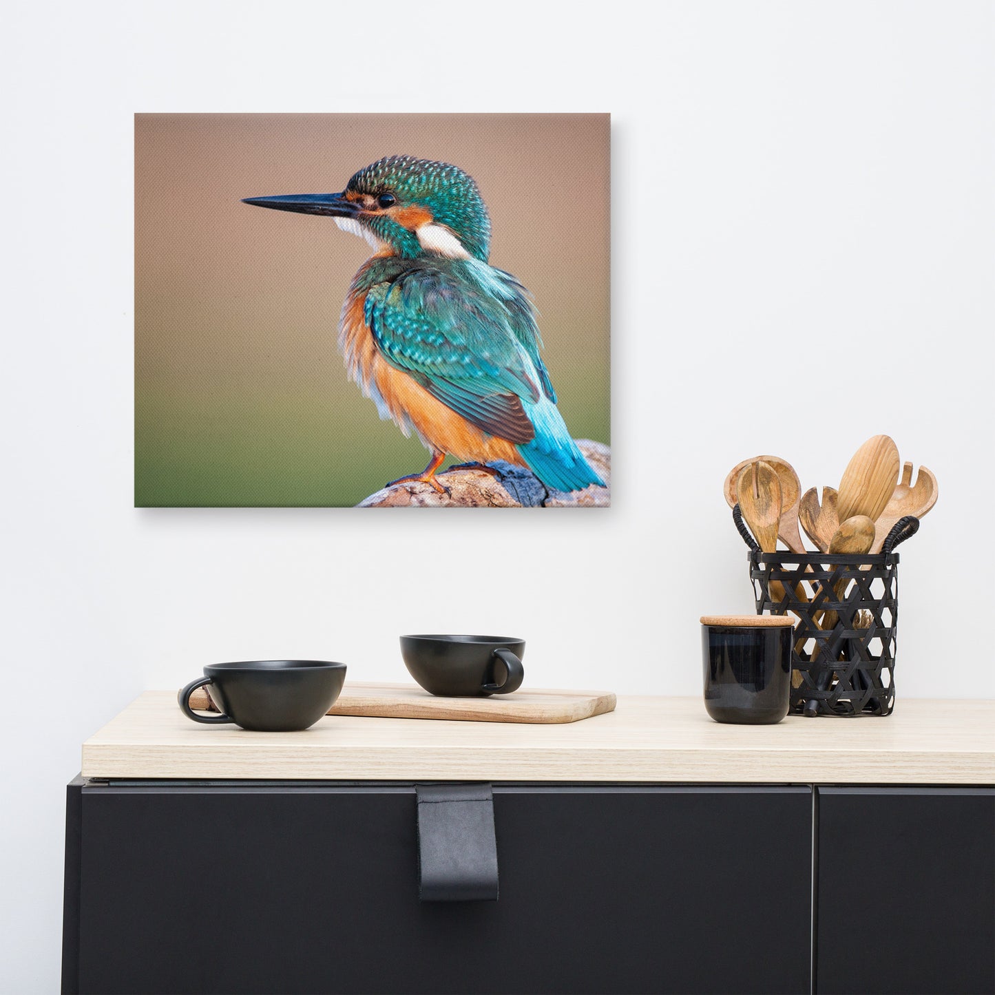 Common Kingfisher Bird on Perch Animal Wildlife Photograph Canvas Wall Art Prints