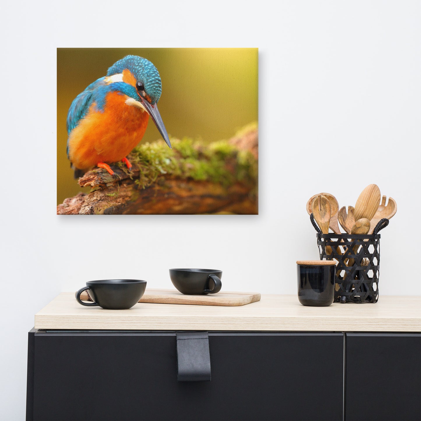 Kingfisher Bird on Perch 2 Animal Wildlife Photo Canvas Wall Art Prints