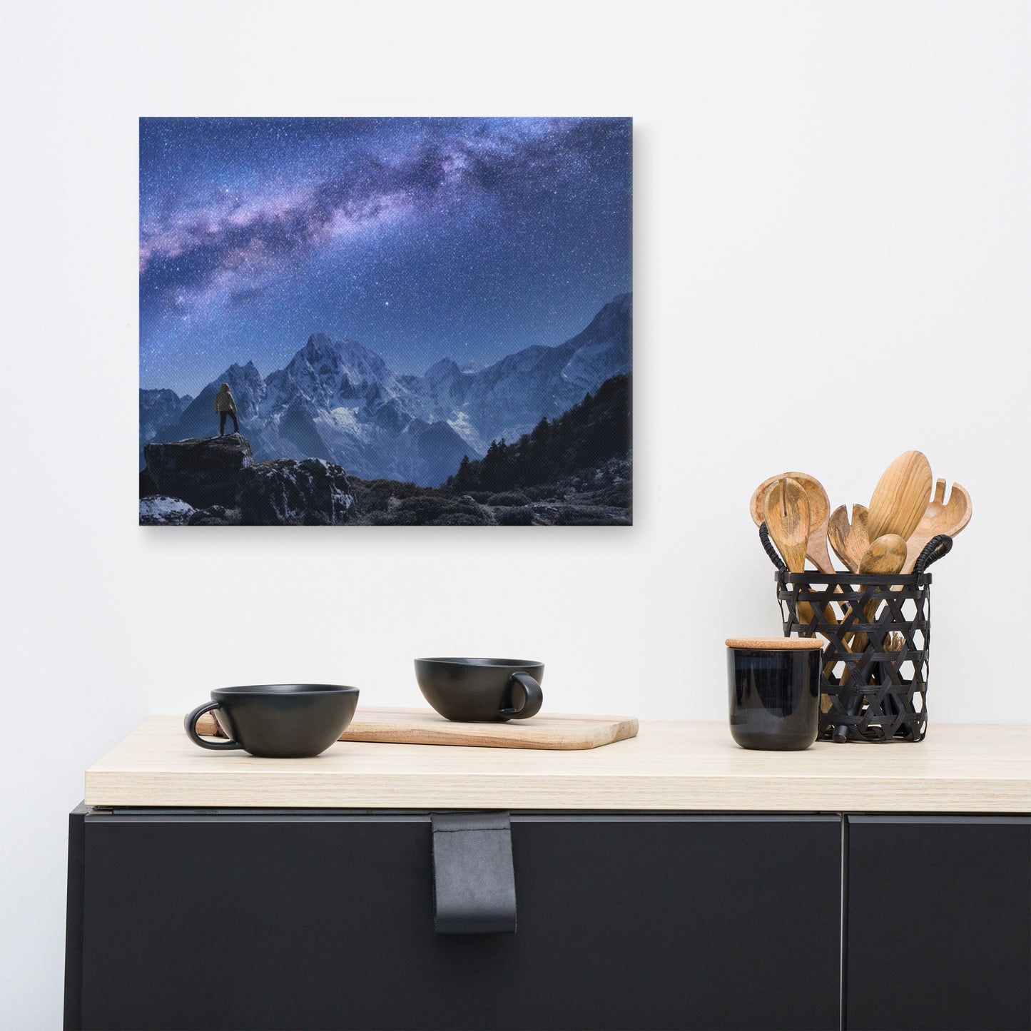 Stone Mountains and Milky Way Night Landscape Photo Canvas Wall Art Print