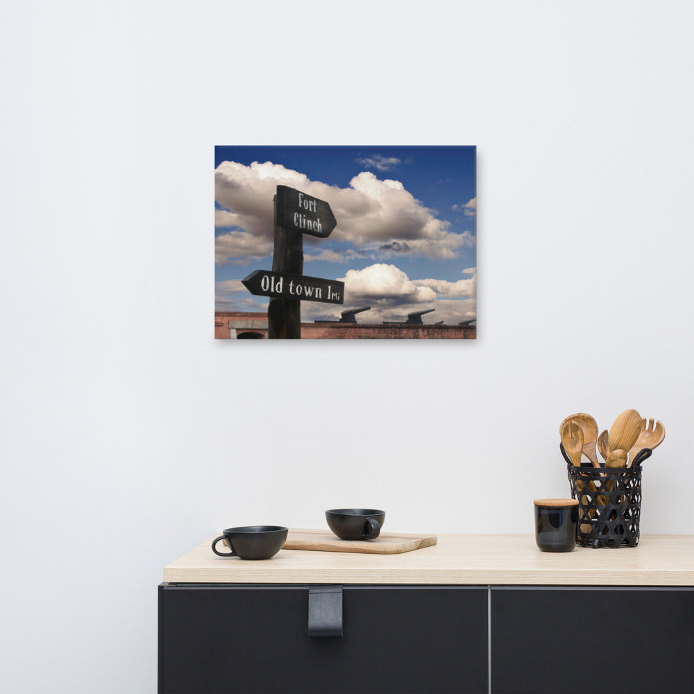 Industrial Chic Wall Art: Path Sign and Fort Clinch Urban Landscape Photo Canvas Wall Art Print