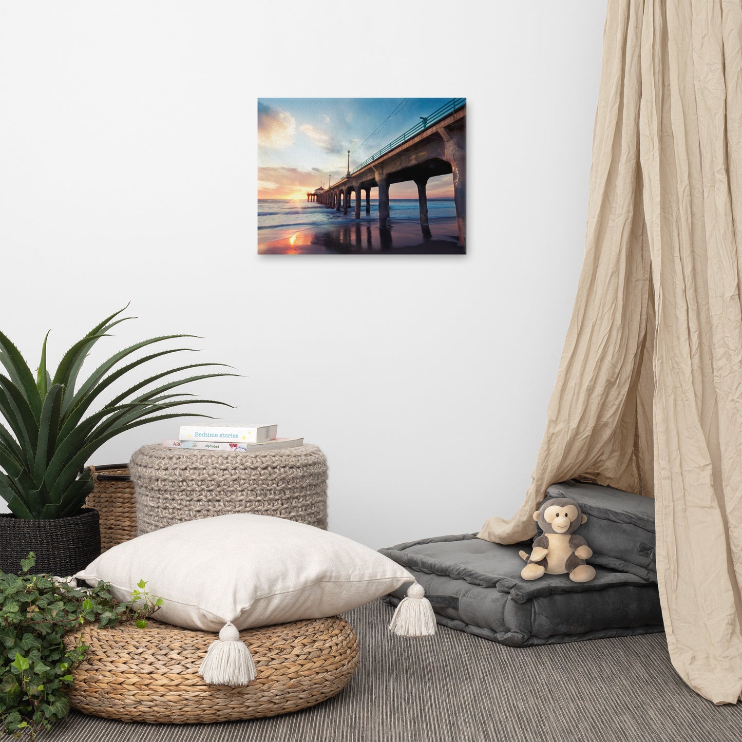 Tranquil Manhattan Beach Pier at Sunset Coastal Landscape Photo Canvas Wall Art Prints