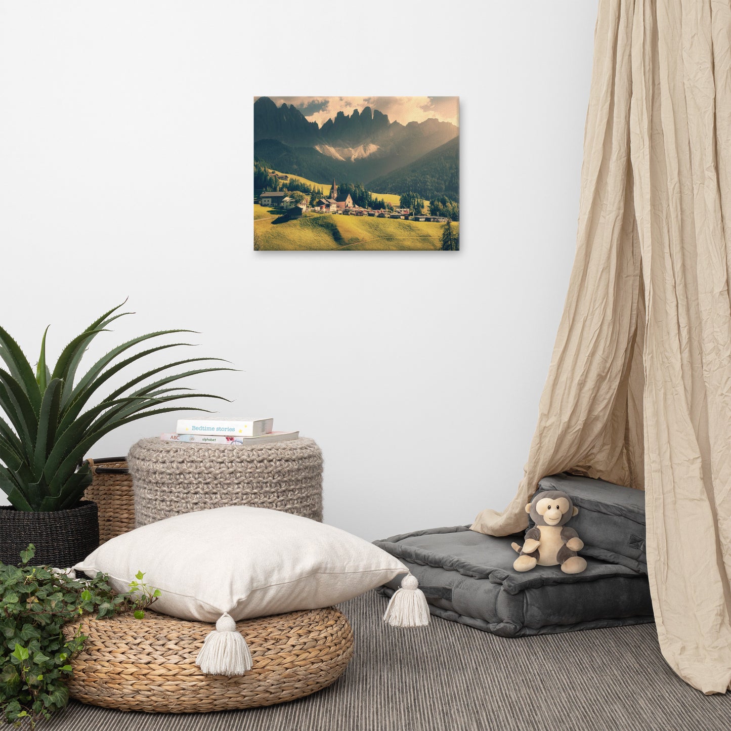 Sun Rays and Santa Maddalena Landscape Photo Canvas Wall Art Prints