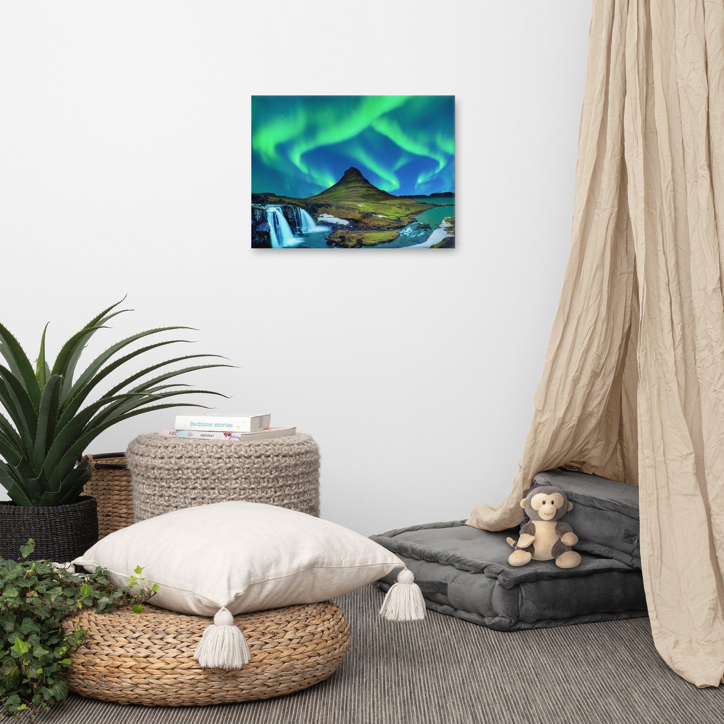 Winter Mountain Northern Lights Night Landscape Photo Canvas Wall Art Prints