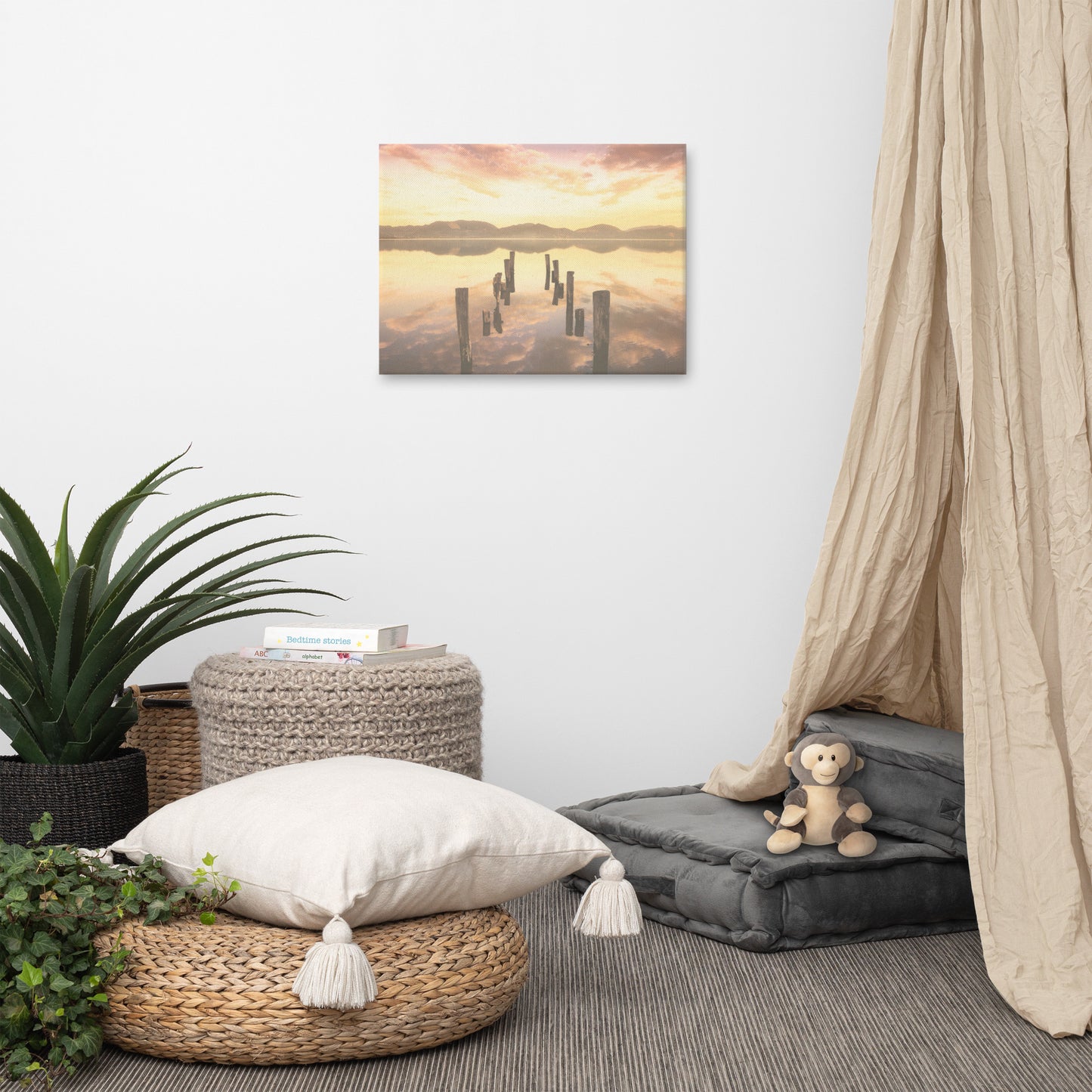 Sunset Pillars and Reflections on Lake Landscape Photo Canvas Wall Art Prints
