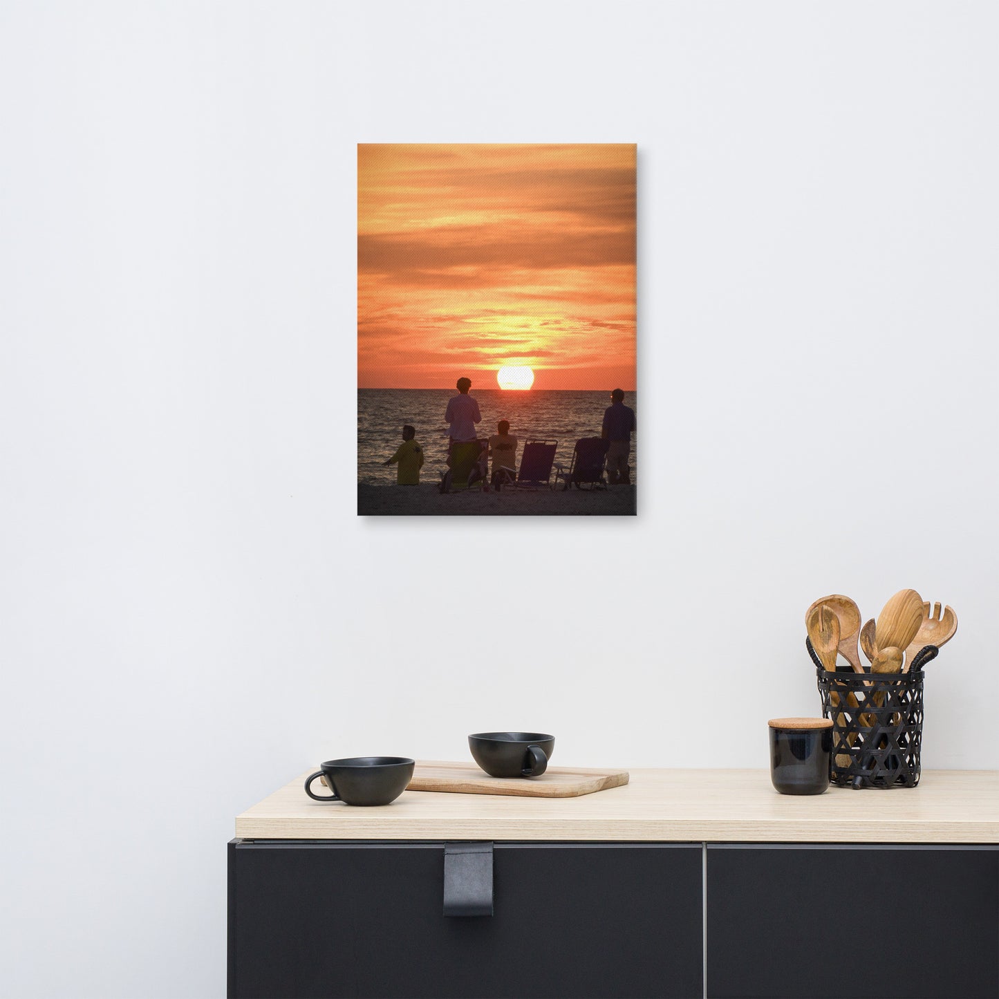 Summer Sunset Spectators Coastal Sunset Landscape Photo Canvas Wall Art Print