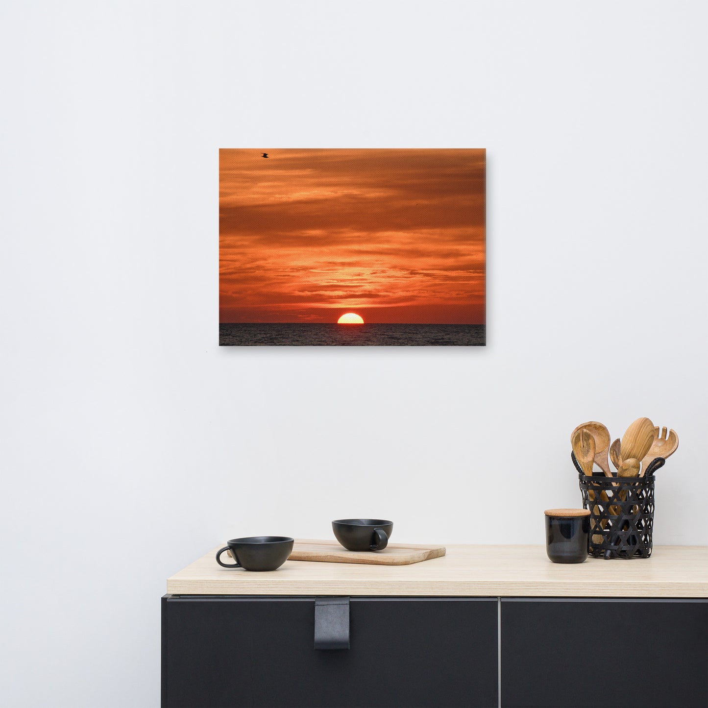 Fire in the Sky Coastal Sunset Landscape Photo Canvas Wall Art Print