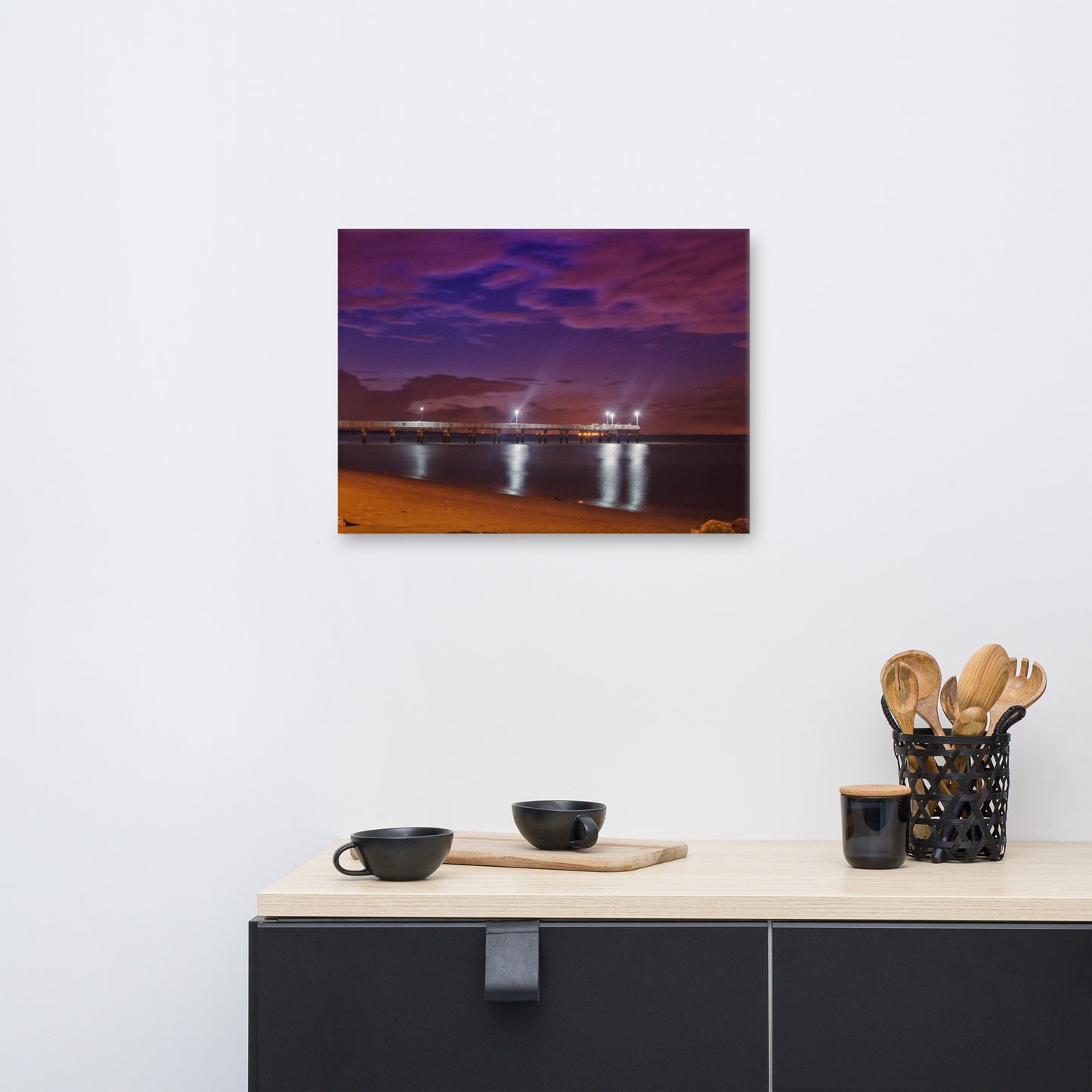 The Pier at Woodland Beach Coastal Urban Landscape Traditional Canvas Wall Art Print