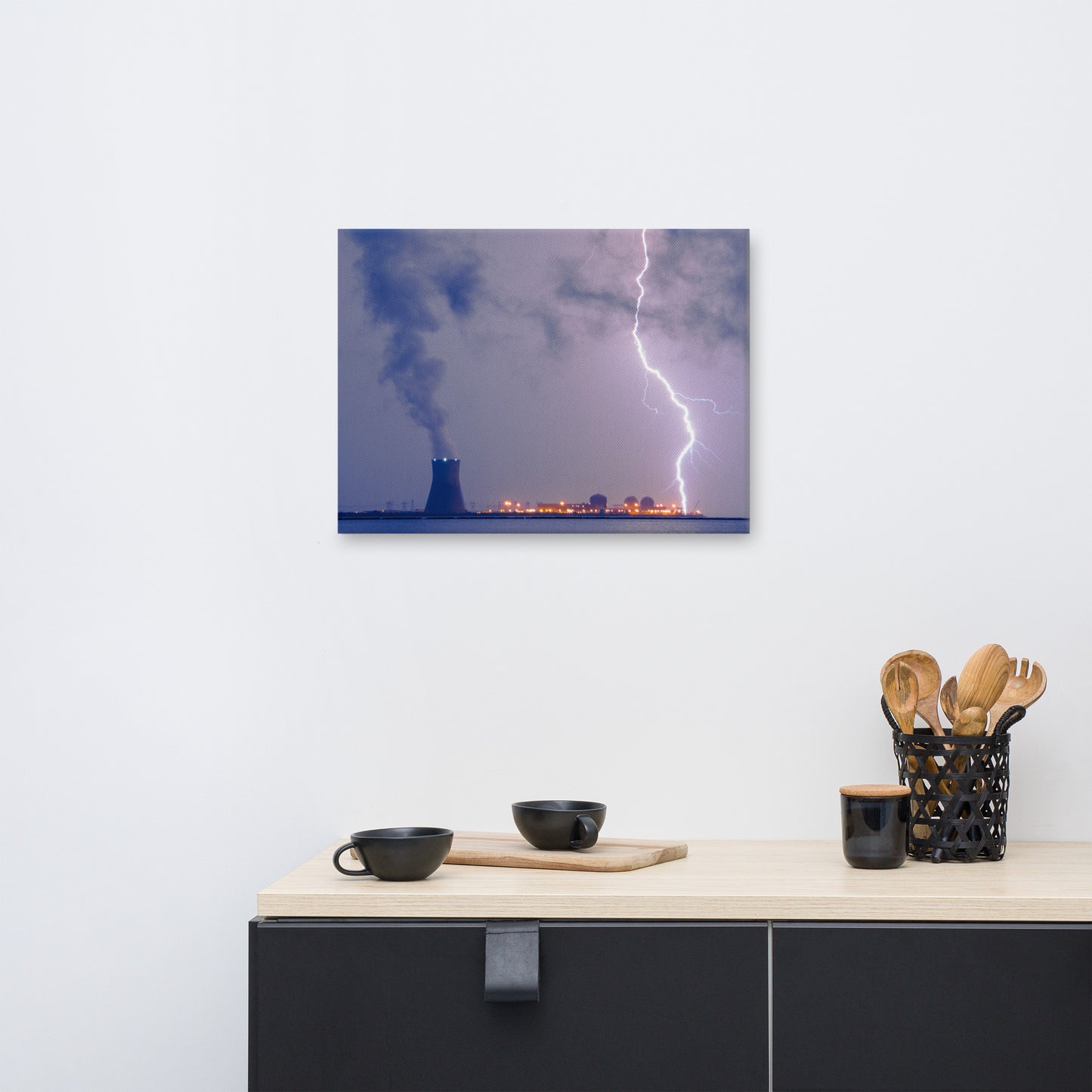 Lightning and Salem Power Plant 2 Urban Landscape Traditional Canvas Wall Art Print