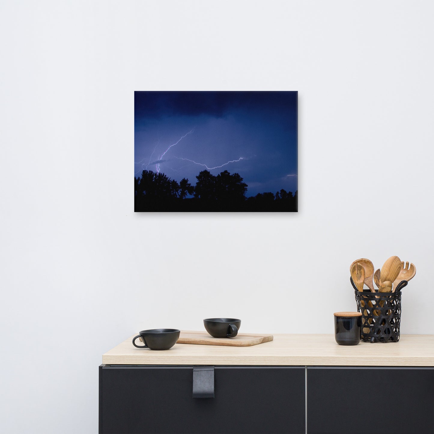 Lightning Over The Valley Night Nature Traditional Canvas Wall Art Print