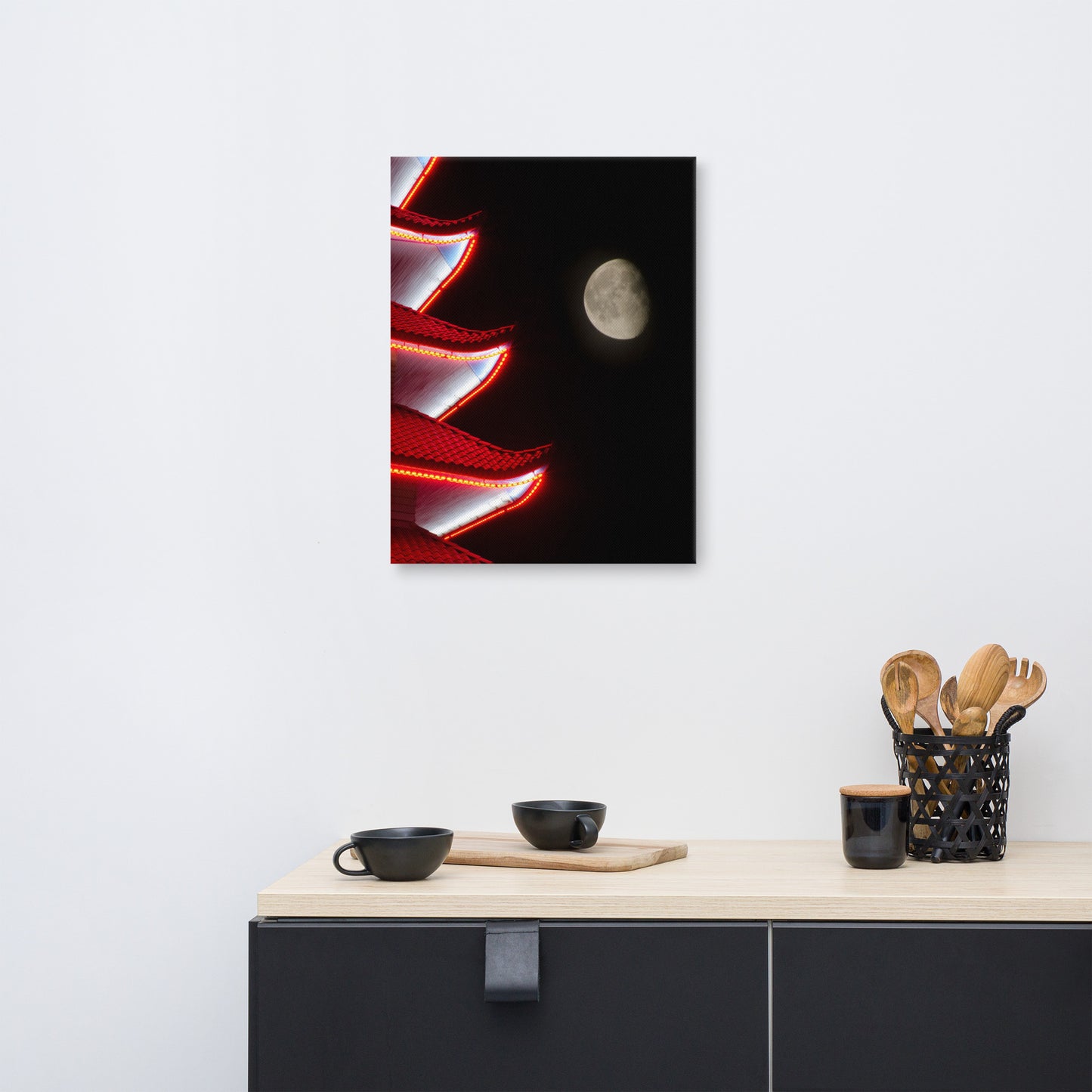 Moon Over Pagoda 1 Traditional Canvas Wall Art Print