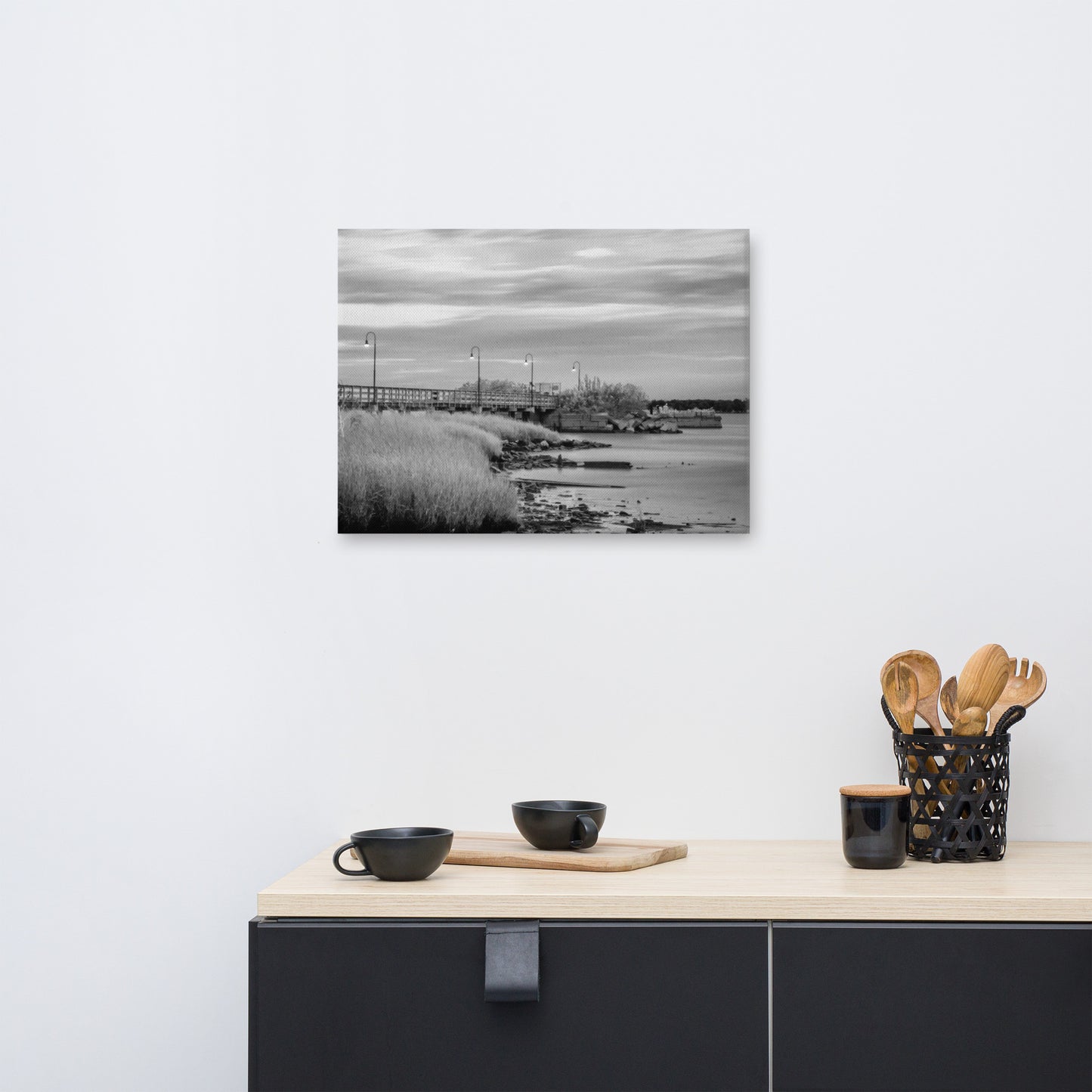 Historic New Castle 2 Black and White Coastal Landscape Canvas Wall Art Prints
