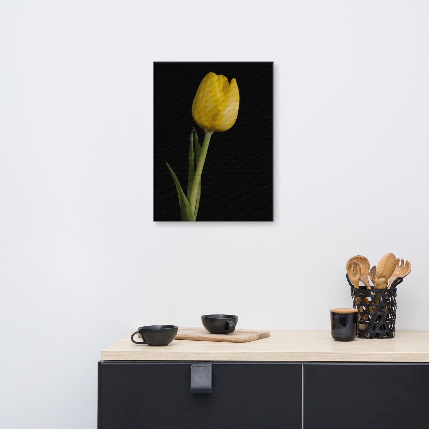Yellow Tulip on Black Background 5 Floral Botanical Nature Photo Canvas Wall Art Prints