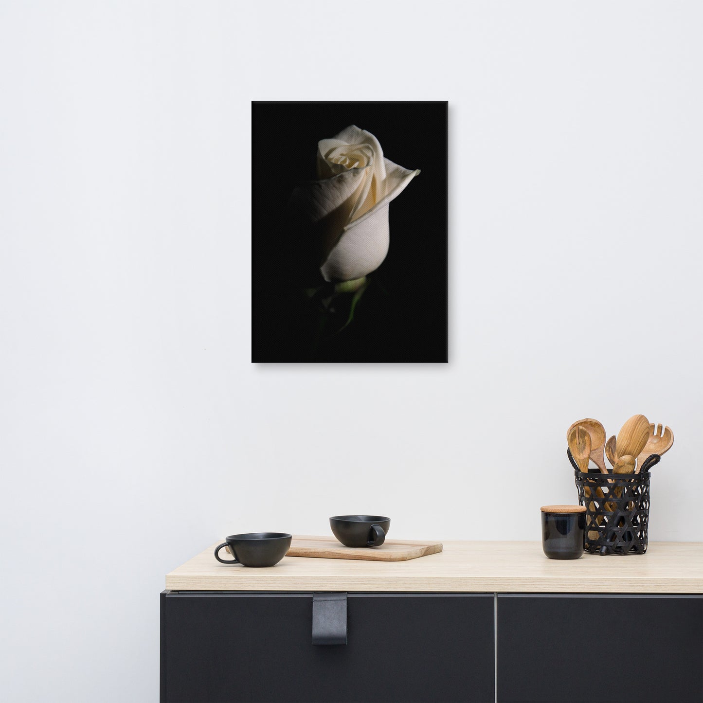 White Rose Low Key Floral Botanical Nature Photo Canvas Wall Art Prints