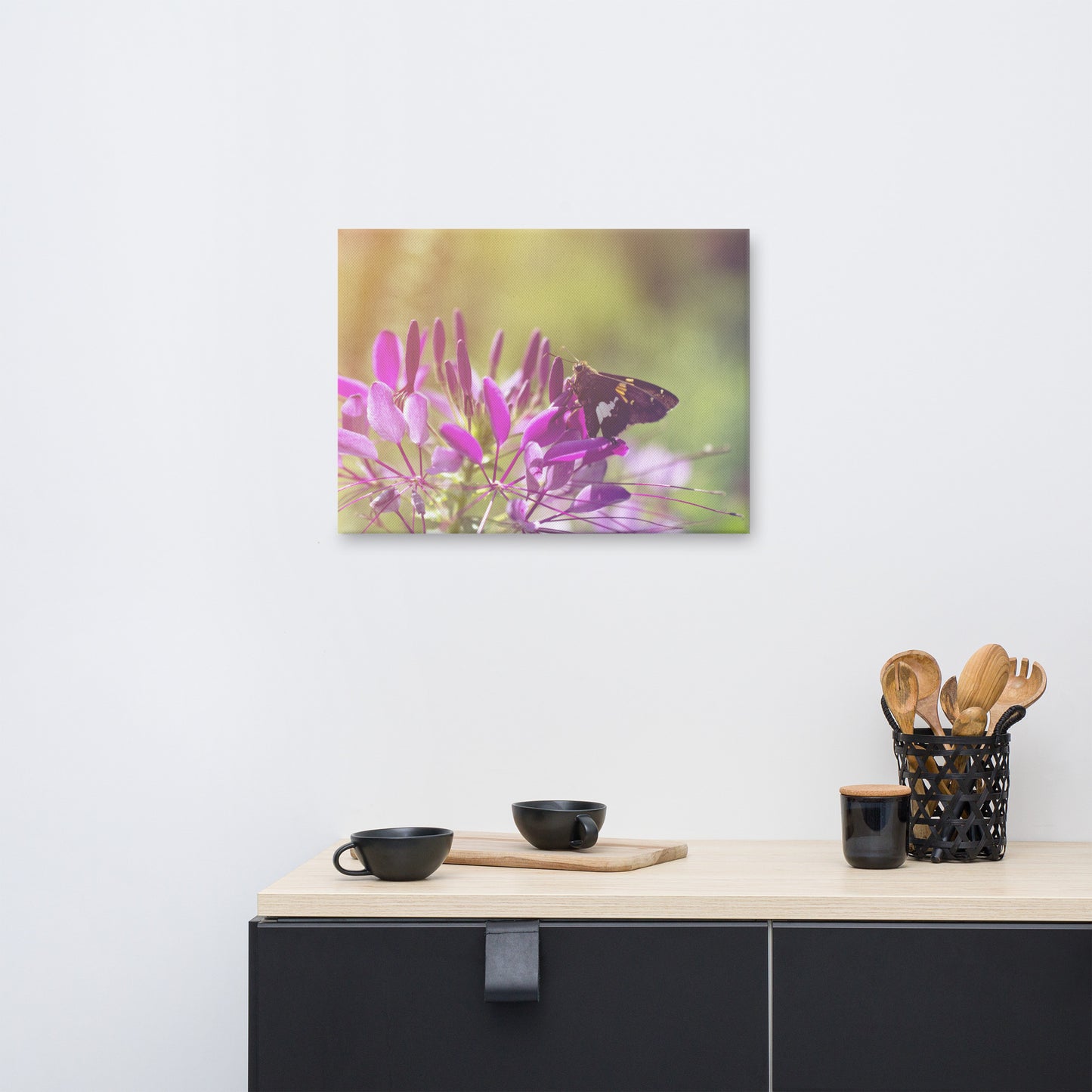 Spider Flower in Glory Light With Spotted Moth Floral Botanical Nature Photo Canvas Wall Art Prints