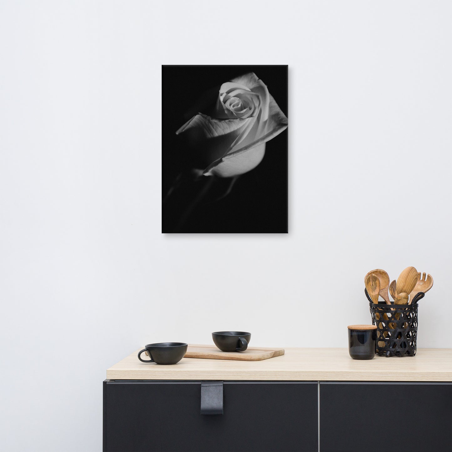 Rose on Black Black and White Floral Botanical Nature Photo Canvas Wall Art Prints