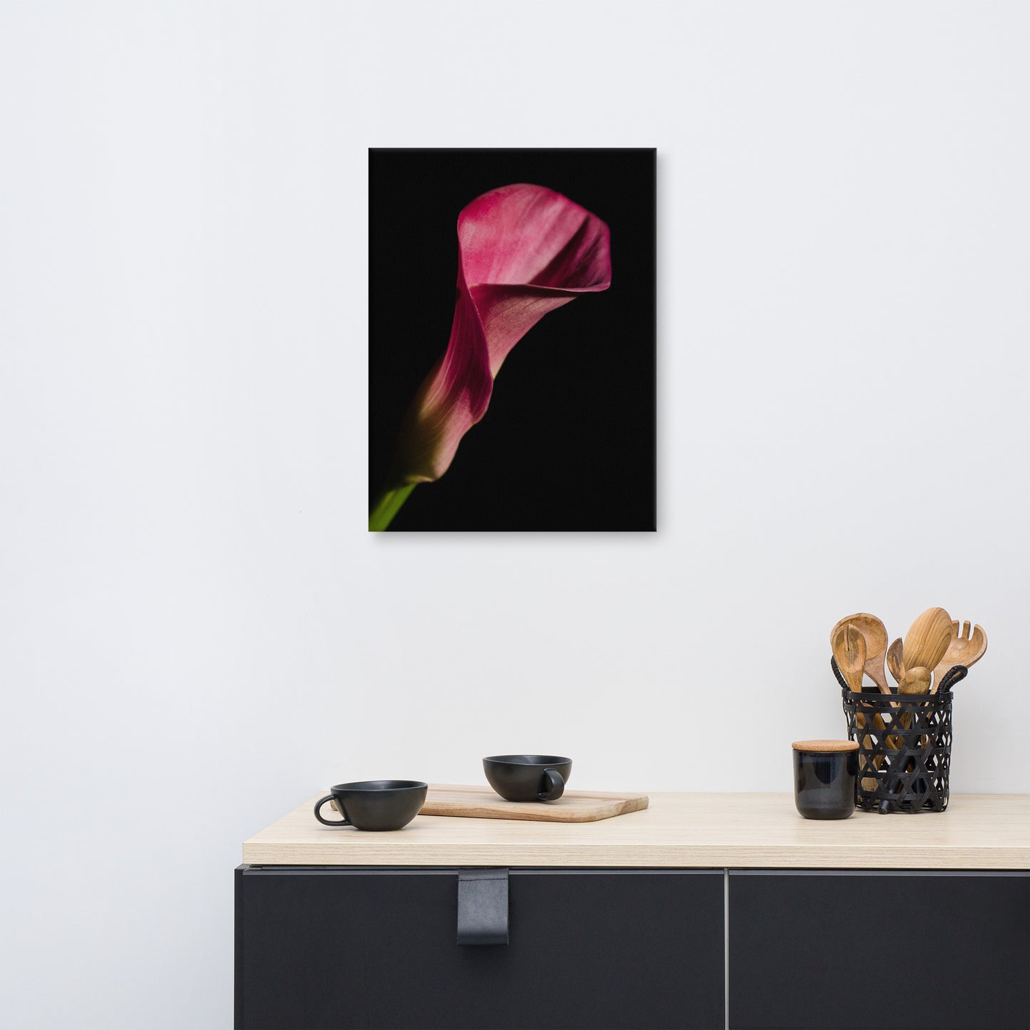 Pink Calla Lily Flower on Black Floral Botanical Nature Photo Canvas Wall Art Prints