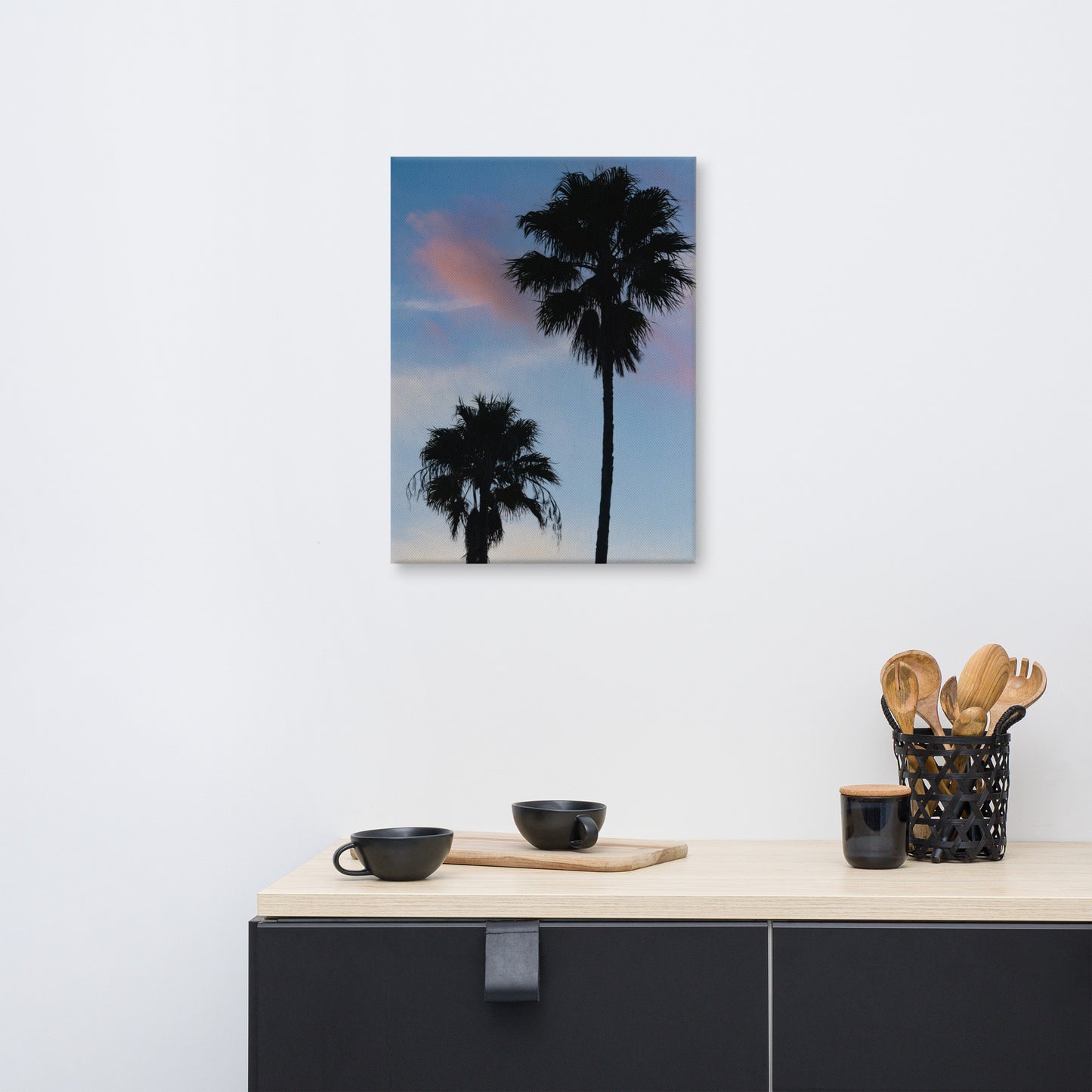 Palm Tree Silhouettes on Blue Sky Botanical Nature Canvas Wall Art Prints