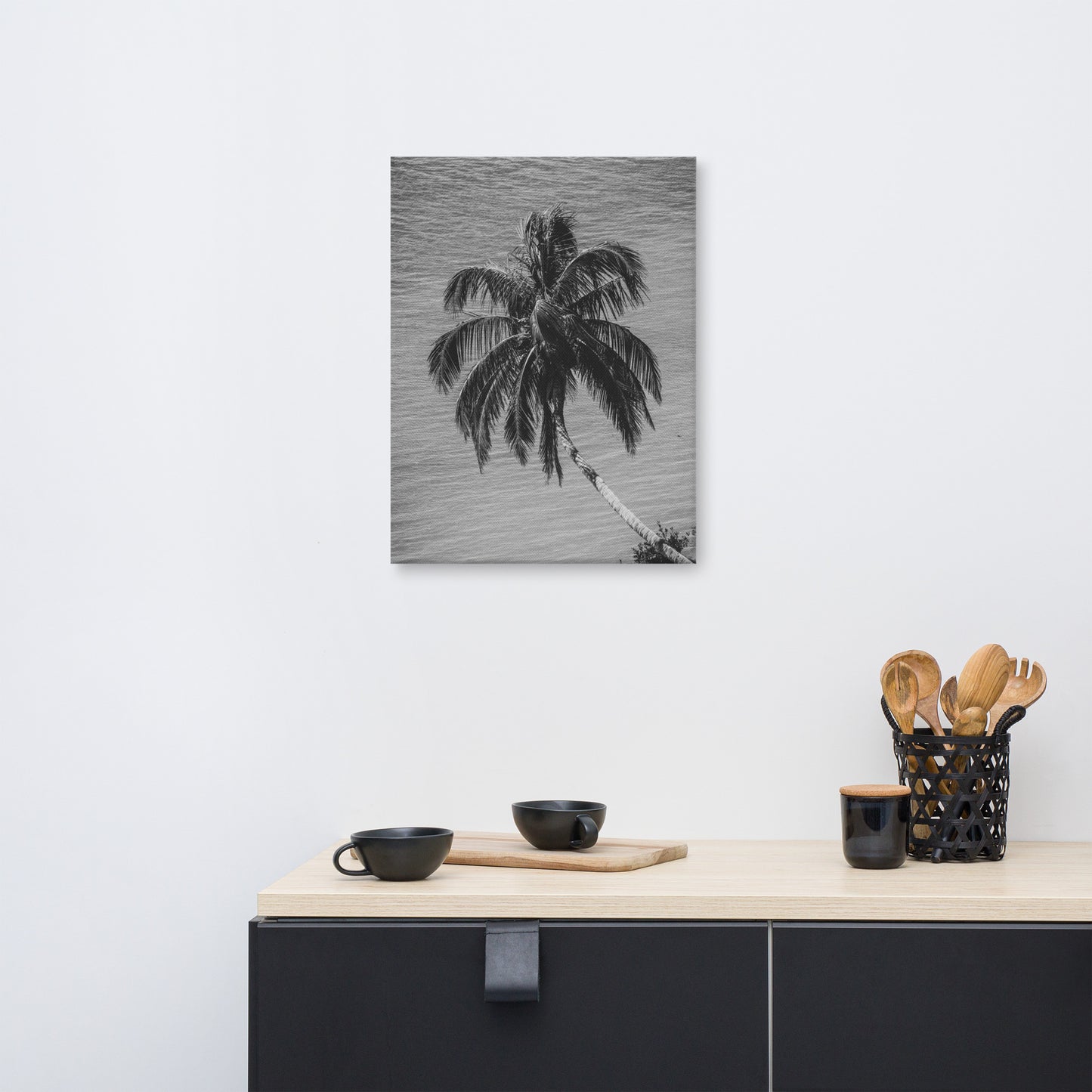Palm Over Water Black and White Floral Nature Canvas Wall Art Prints