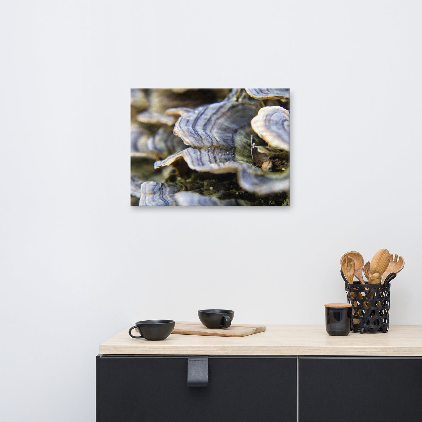 Mushrooms on Log Rustic Botanical Nature Photograph Canvas Wall Art Prints