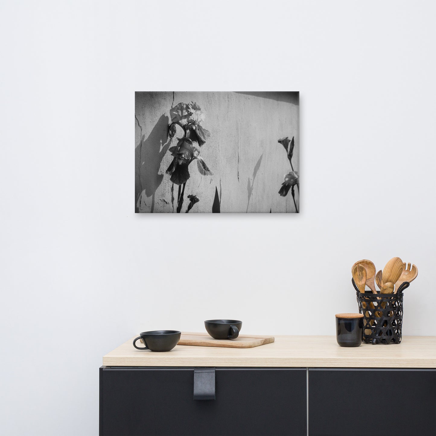 Iris on Wall Black and White Floral Botanical Nature Photo Canvas Wall Art Prints