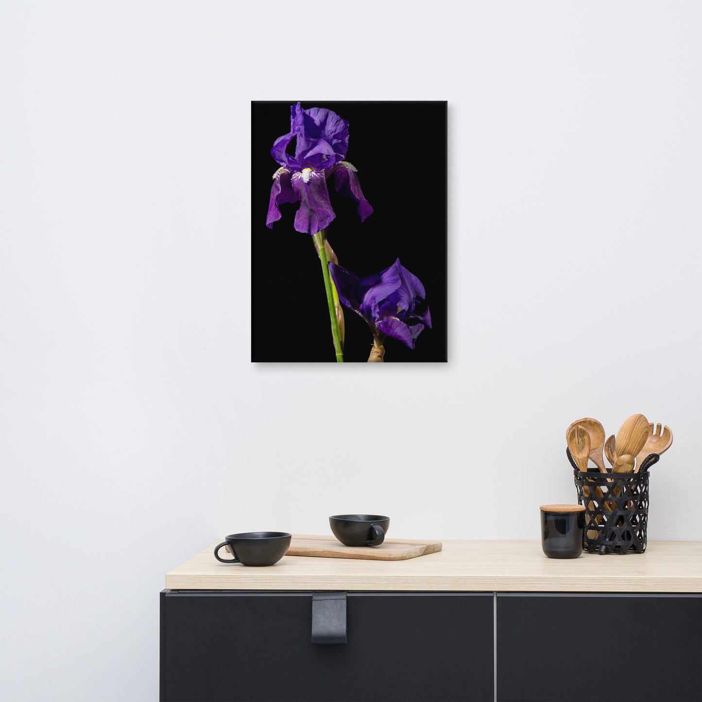 Iris on Black Floral Botanical Nature Photo Canvas Wall Art Prints