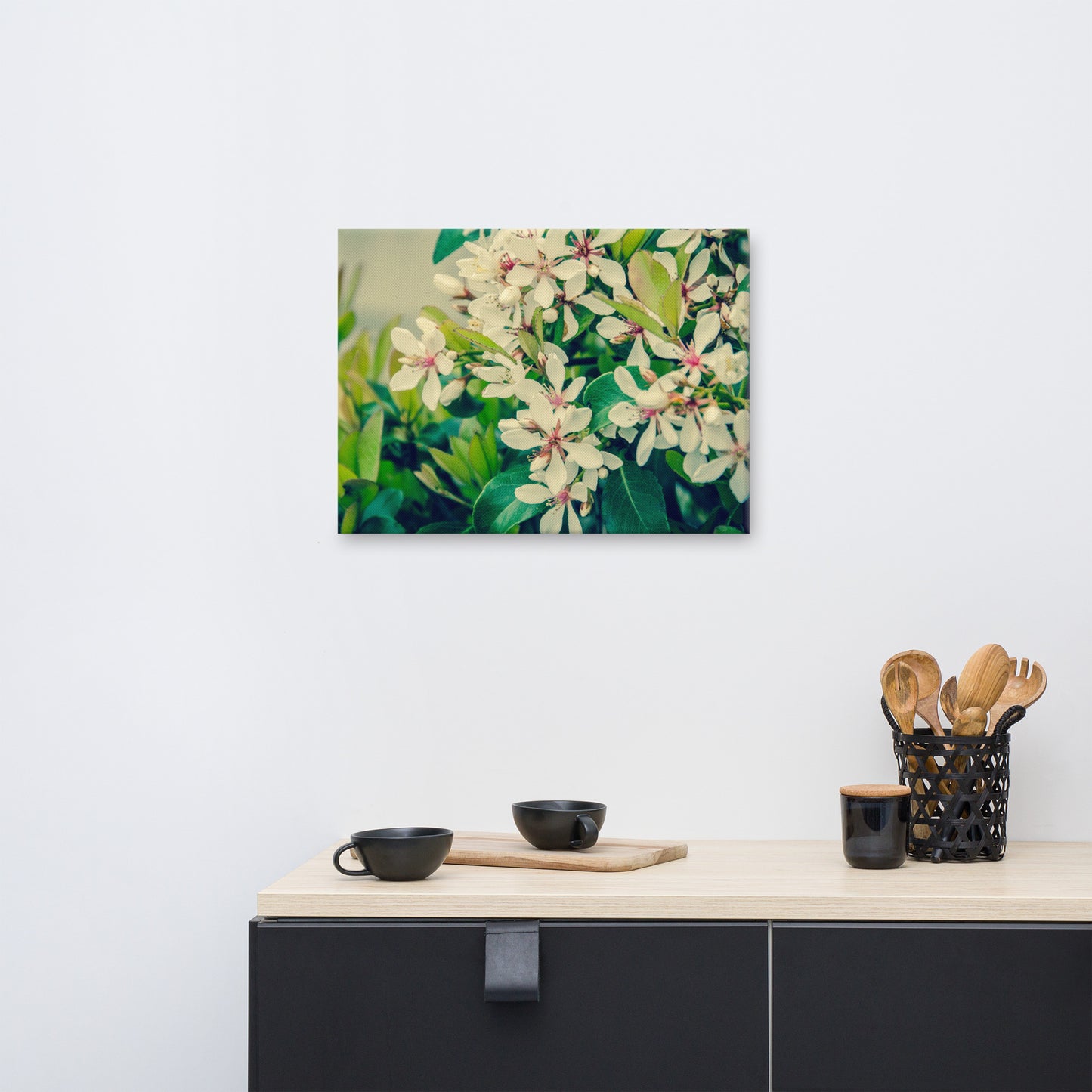 Indian Hawthorn Shrub in Bloom Colorized Floral Botanical Nature Photo Canvas Wall Art Prints