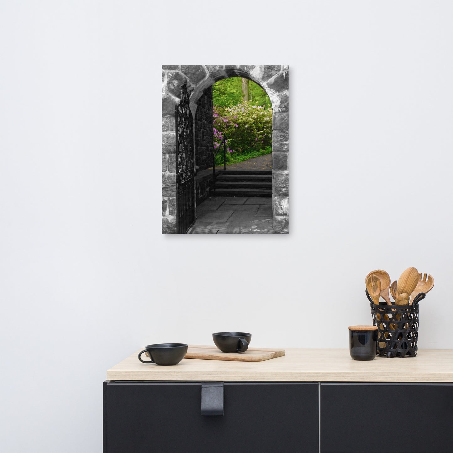 Garden Entryway Black and White Floral Nature Canvas Wall Art Prints