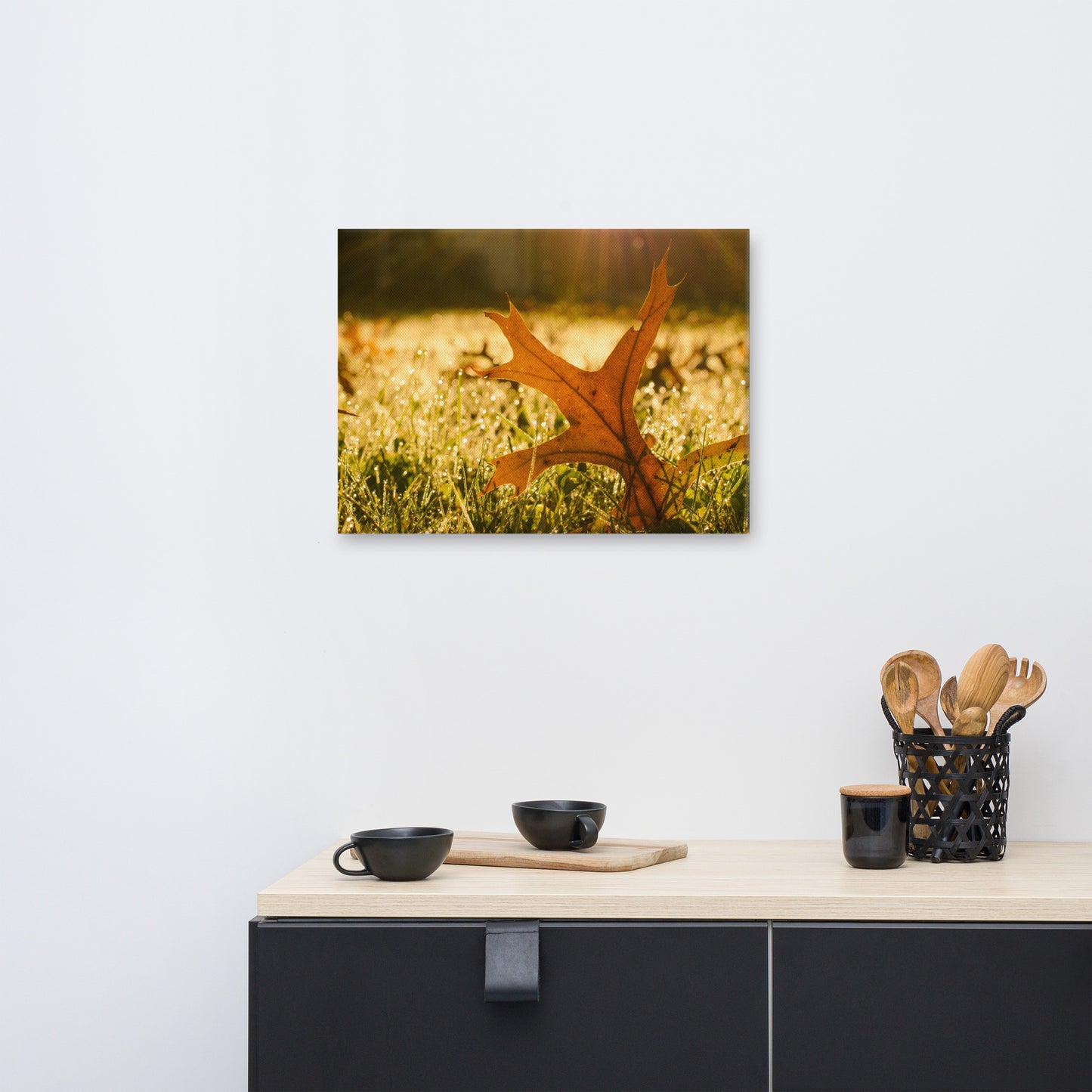 Fall Leaf in Morning Sun Botanical Nature Canvas Wall Art Prints