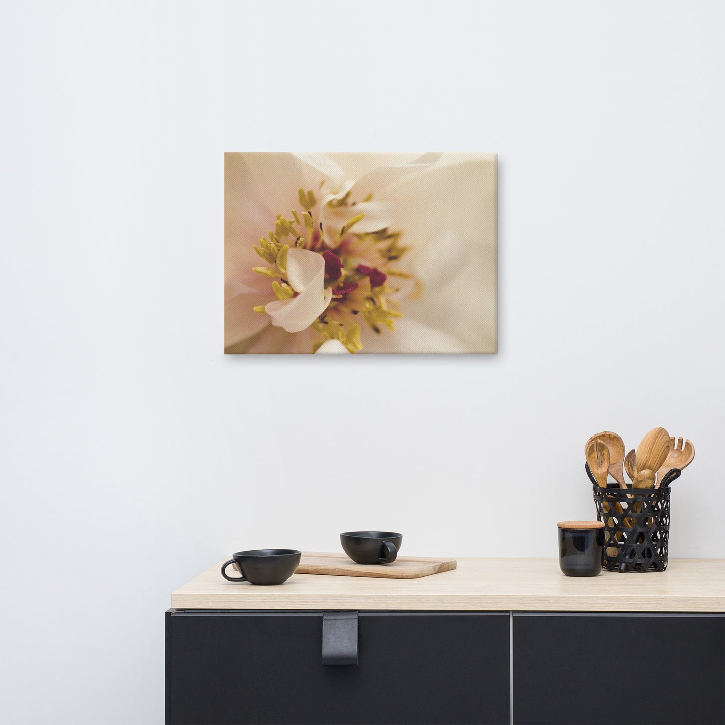 Eye of Peony Moody Midnight Floral Botanical Nature Photo Canvas Wall Art Prints