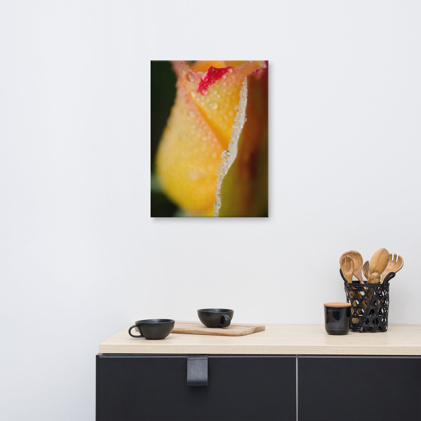 Dew on Yellow Rose Floral Botanical Nature Photo Canvas Wall Art Prints