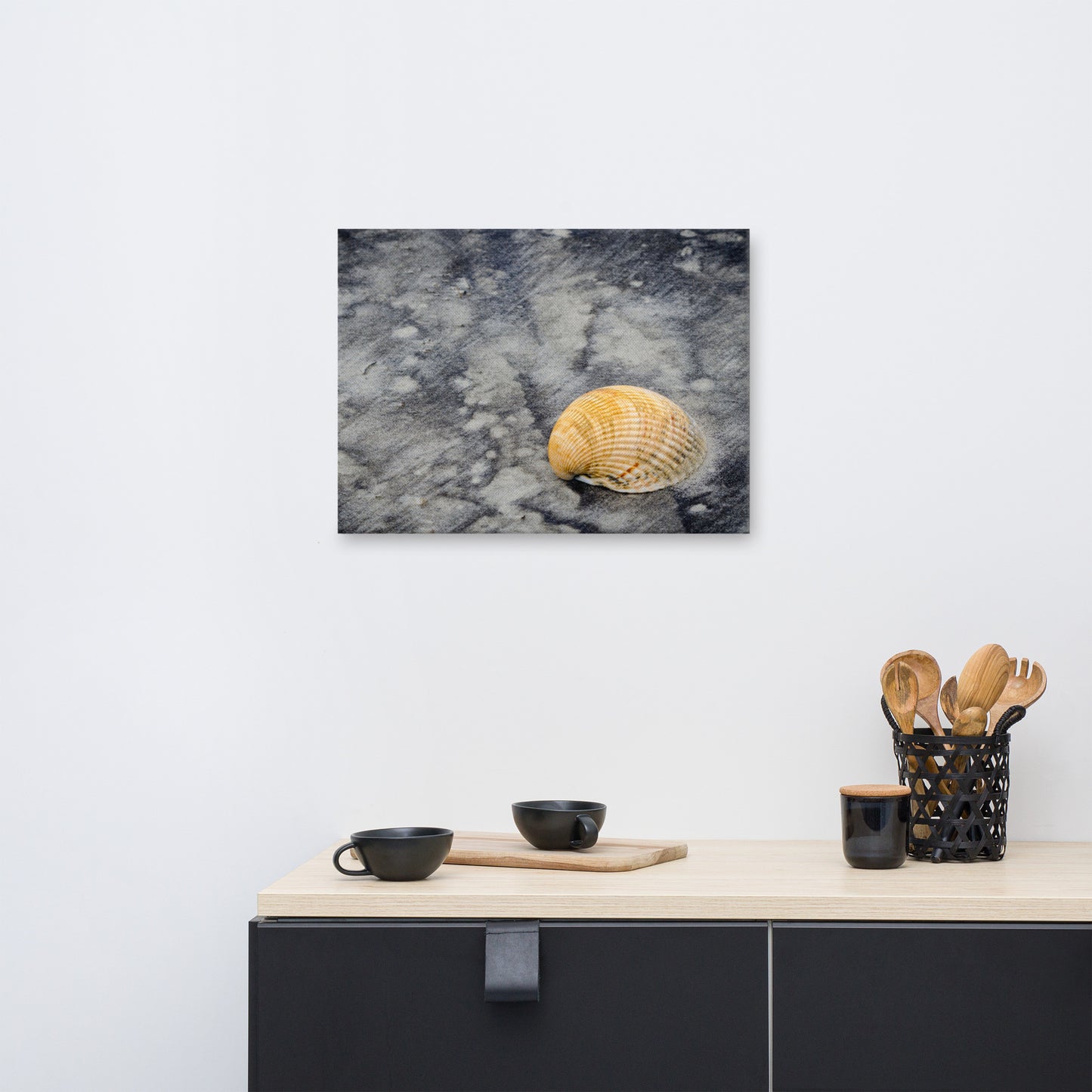 Black Sands and Seashell on the Shore Coastal Nature Canvas Wall Art Prints