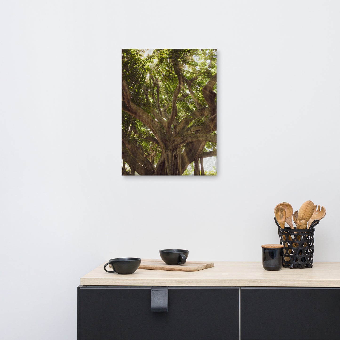 Banyan Tree With Glory Rays of Sunlight Botanical Nature Canvas Wall Art Prints