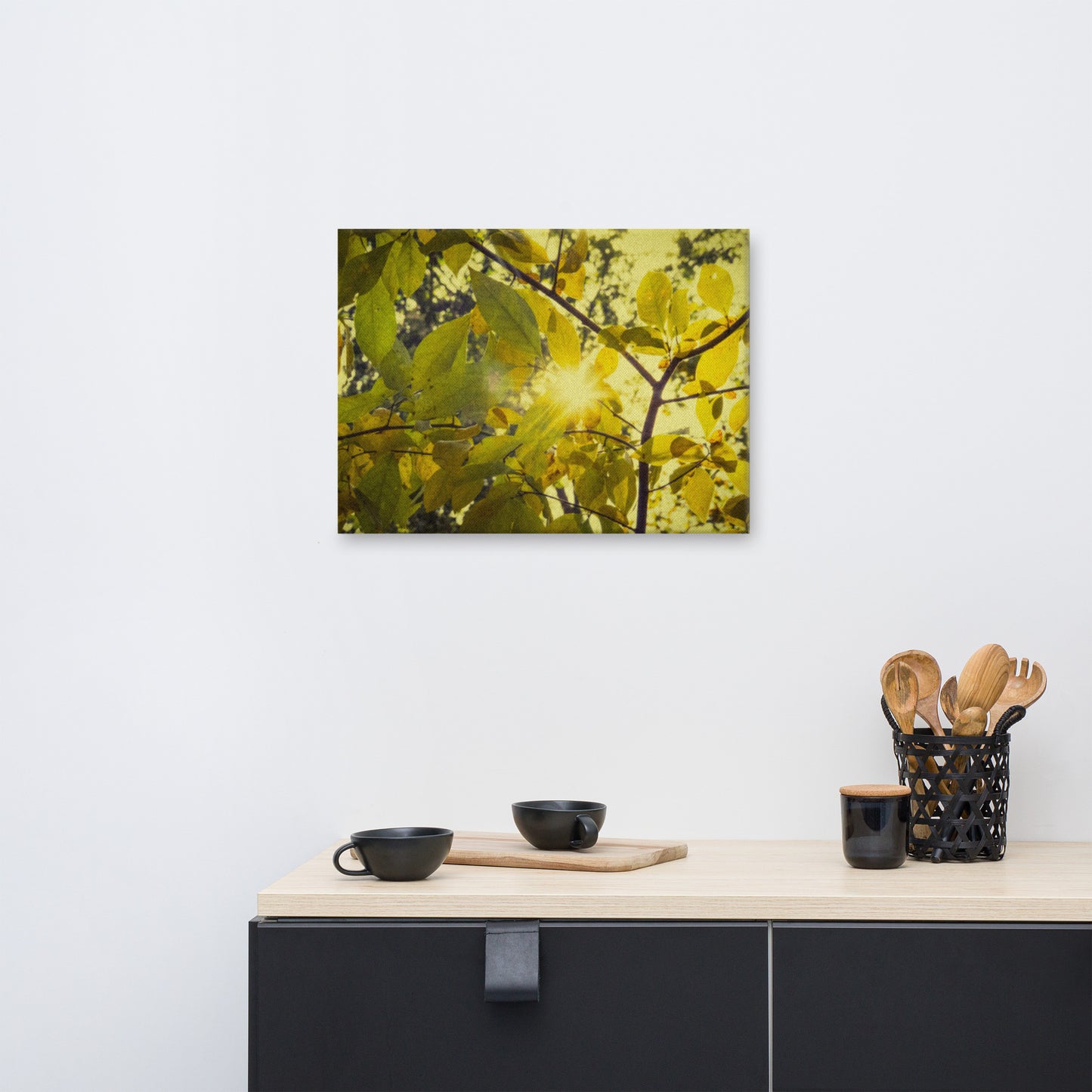 Abstract Kitchen Wall Art: Aged Golden Leaves Abstract / Country Rustic Style / Botanical / Plants Nature Photograph Canvas Wall Art Print - Artwork