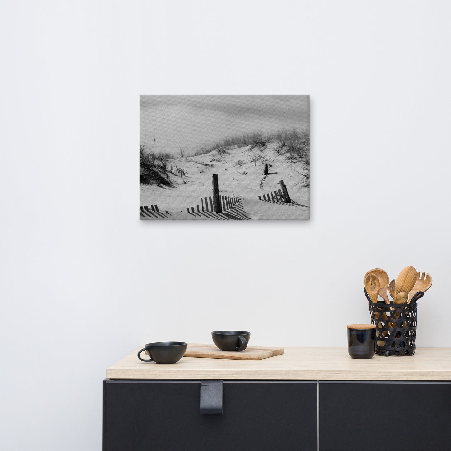Buried Fences Black and White Coastal Landscape Canvas Wall Art Prints
