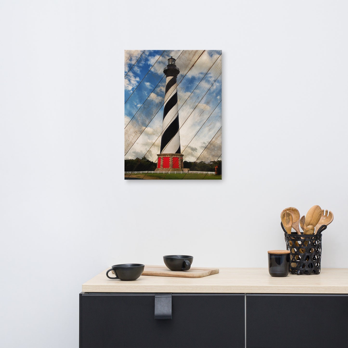Cape Hatteras Lighthouse Landscape Photo Faux Wood Panels Canvas Wall Art Prints