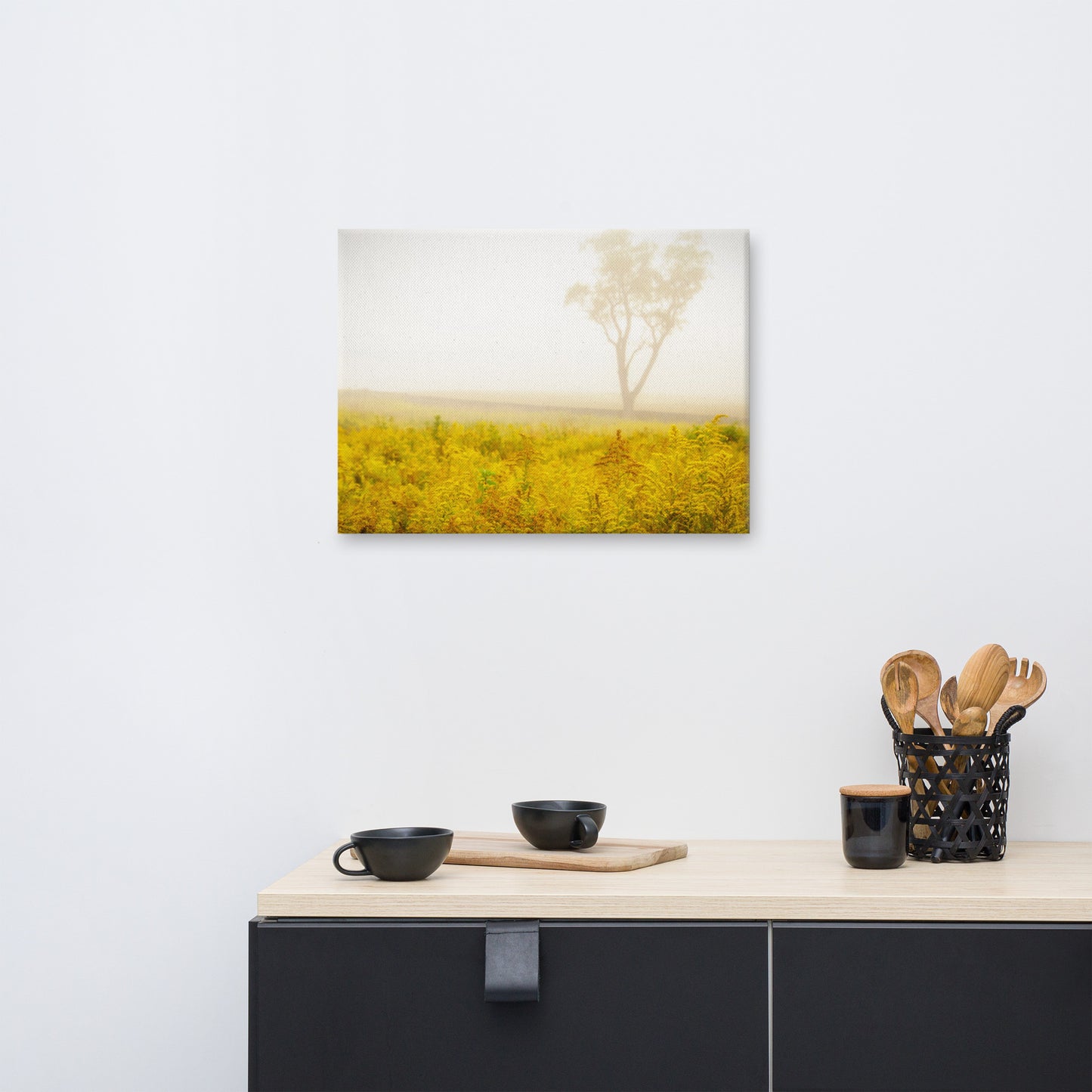 Dreams of Goldenrod and Fog Rustic Floral Landscape Photograph Canvas Wall Art Prints